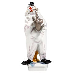 Meissener Figur, Clown mit Saxophon aus dem Clown-Orchester, P. Strang, 1990