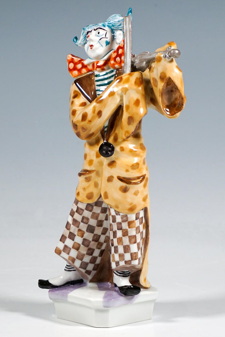 Meissen Figurine, Clown With Violin From The Clown Orchestra