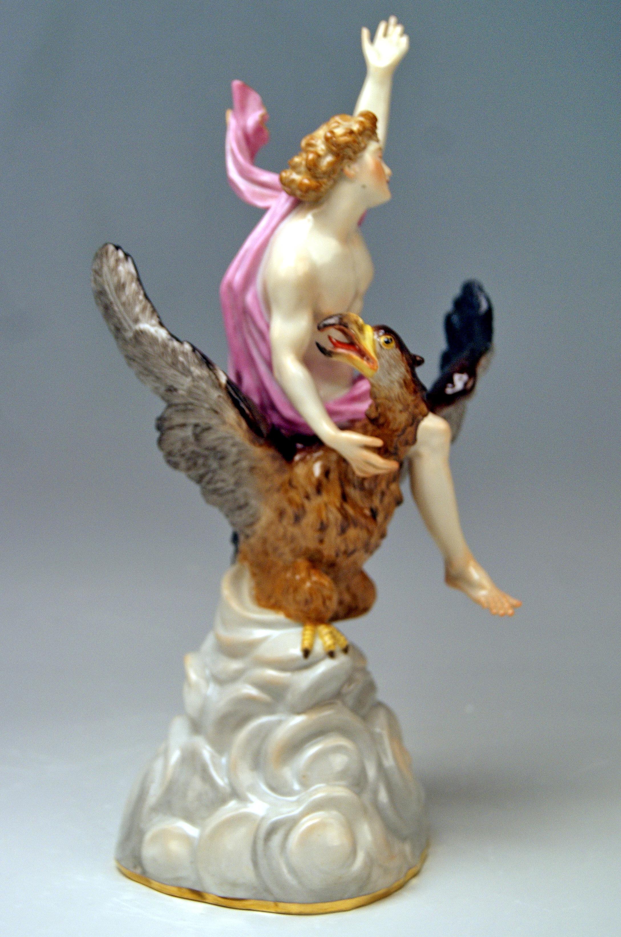 Rococo Meissen Figurine Ganymede on Eagle Based on Clouds Model 530 Kaendler Made 1870