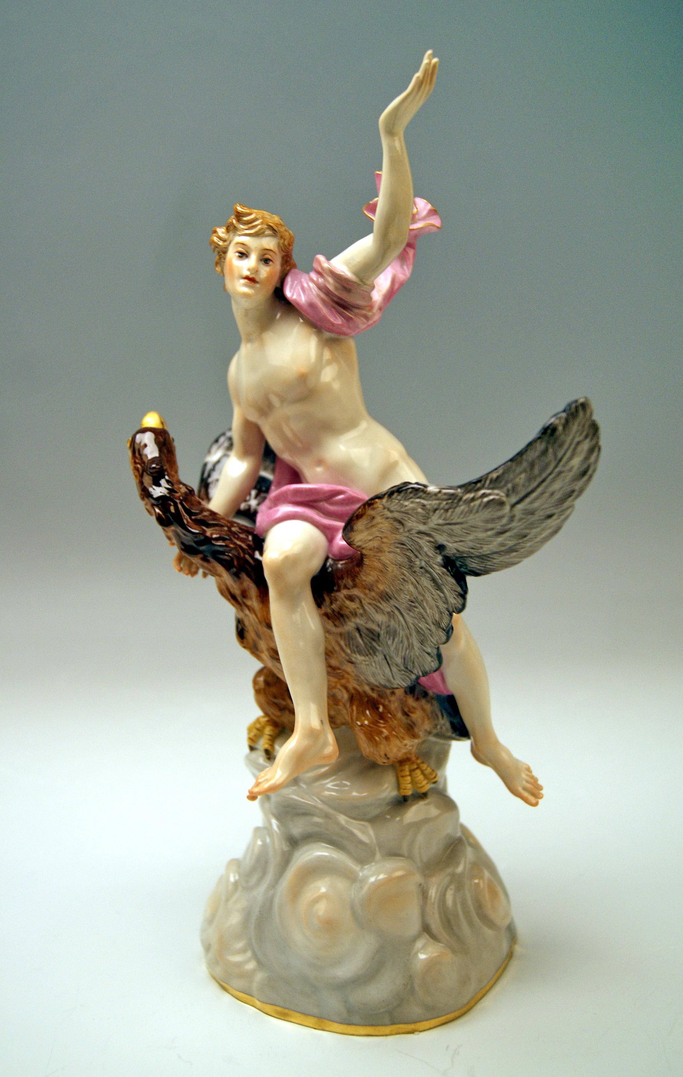 Late 19th Century Meissen Figurine Ganymede on Eagle Based on Clouds Model 530 Kaendler Made 1870