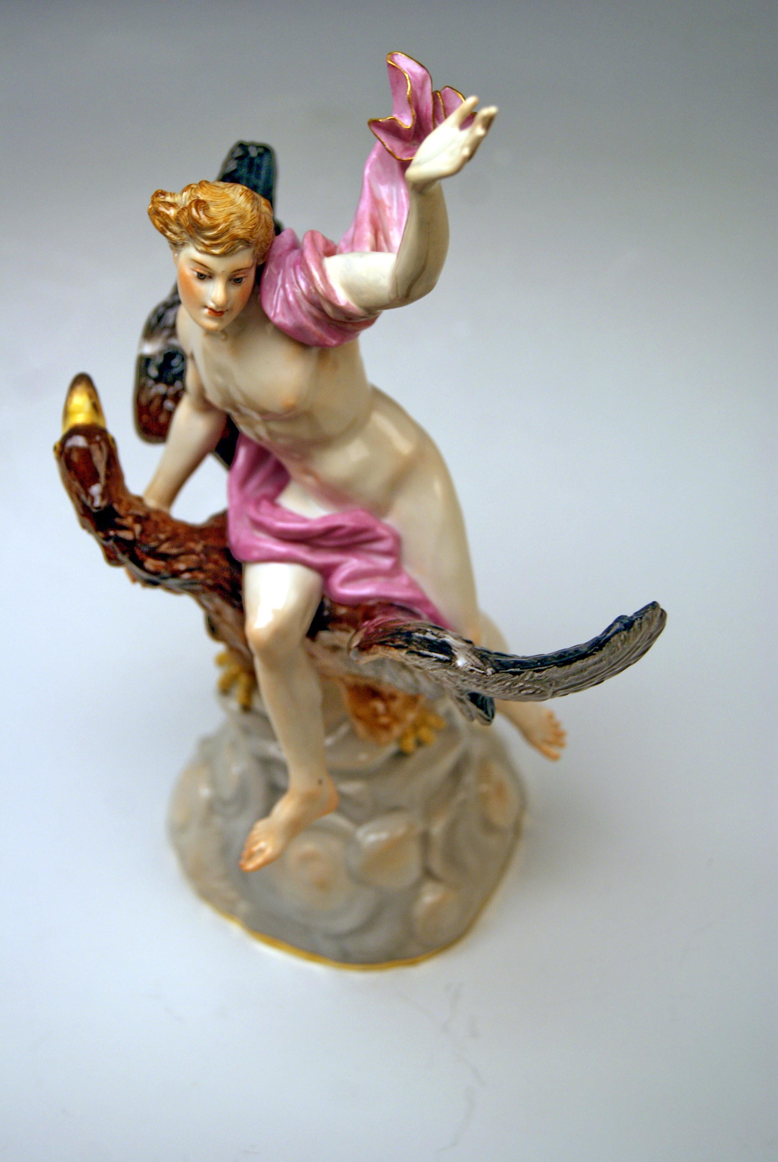 Porcelain Meissen Figurine Ganymede on Eagle Based on Clouds Model 530 Kaendler Made 1870