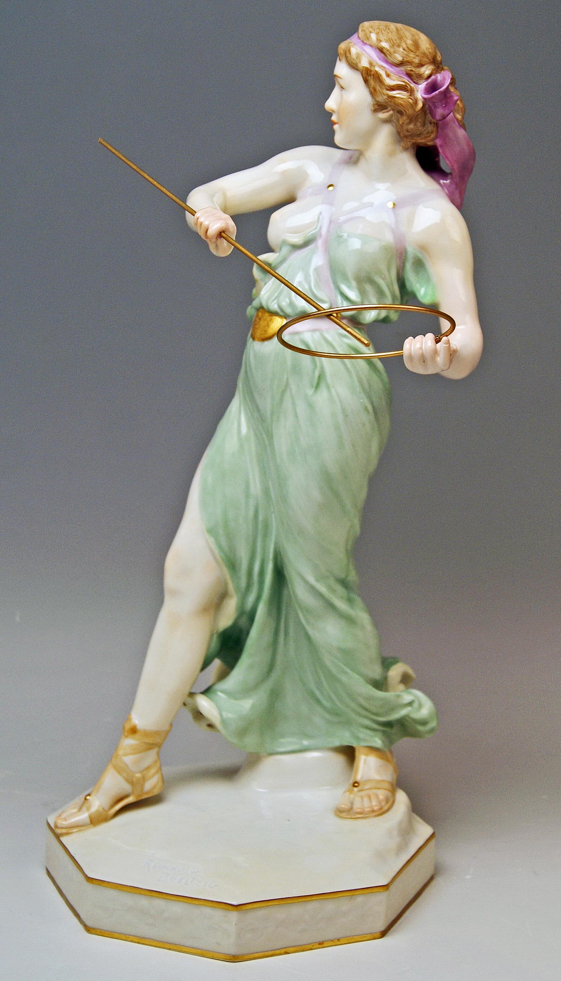 Art Nouveau Meissen Figurine Girl Throwing Hoop Reifenspielerin A 235 by R. Boeltzig