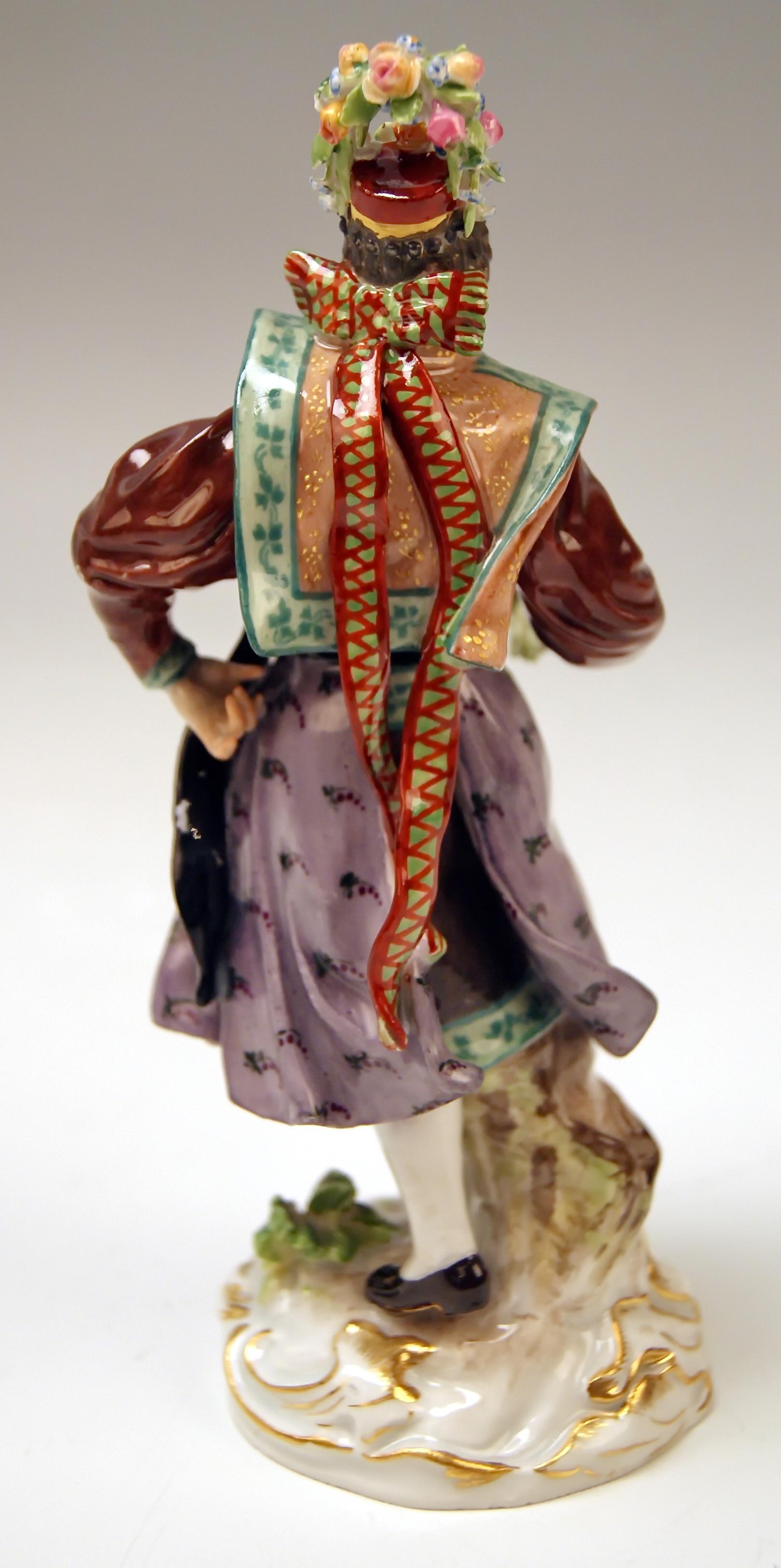 Painted Meissen Figurine Peasant Woman Hormetjungfer Model Q 190 B by Hugo Spieler, 1900