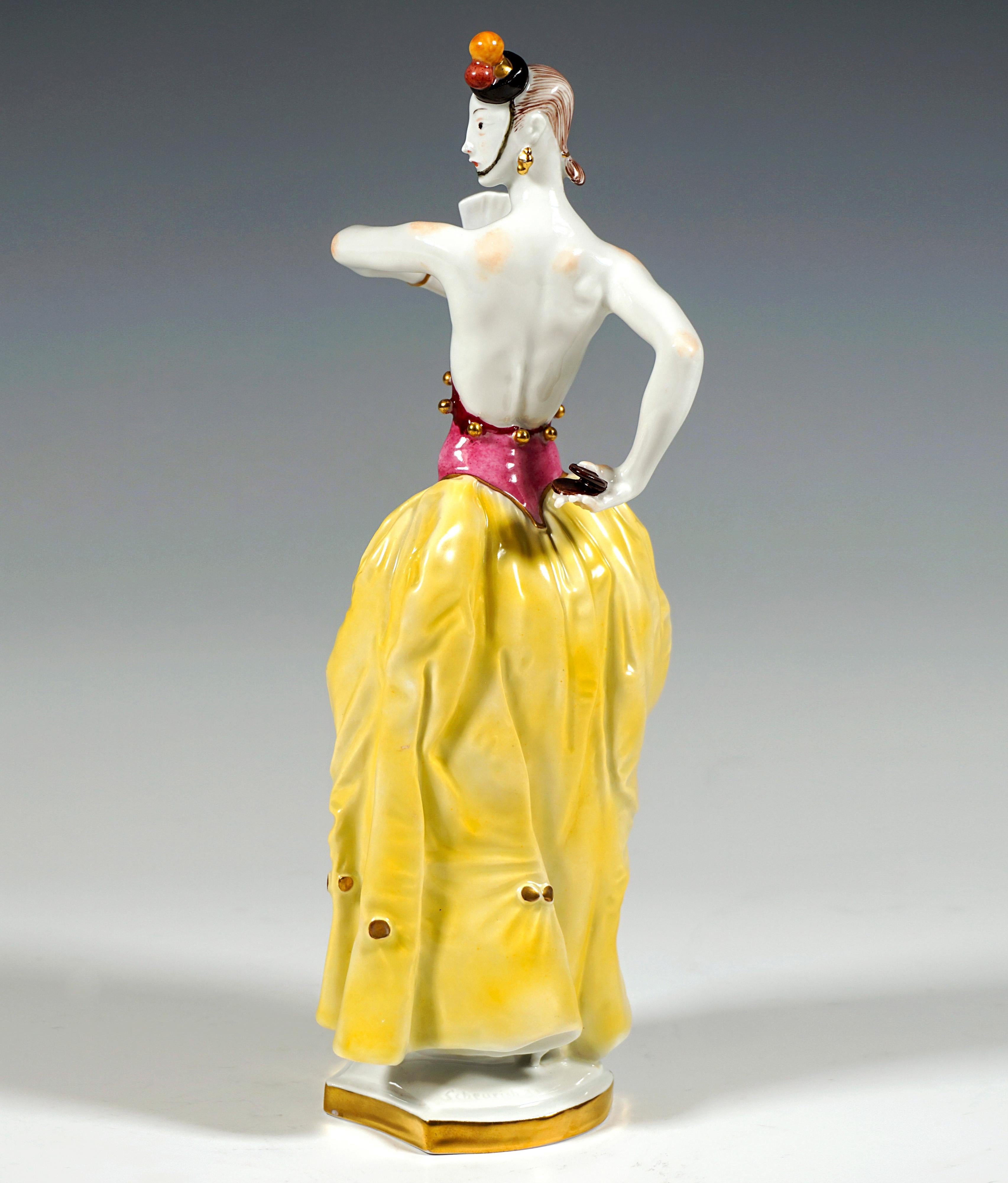 Figurilla de Meissen Bailarina española con abanico y castañuela, de Paul Scheurich, 20.º siglo Alemán en venta