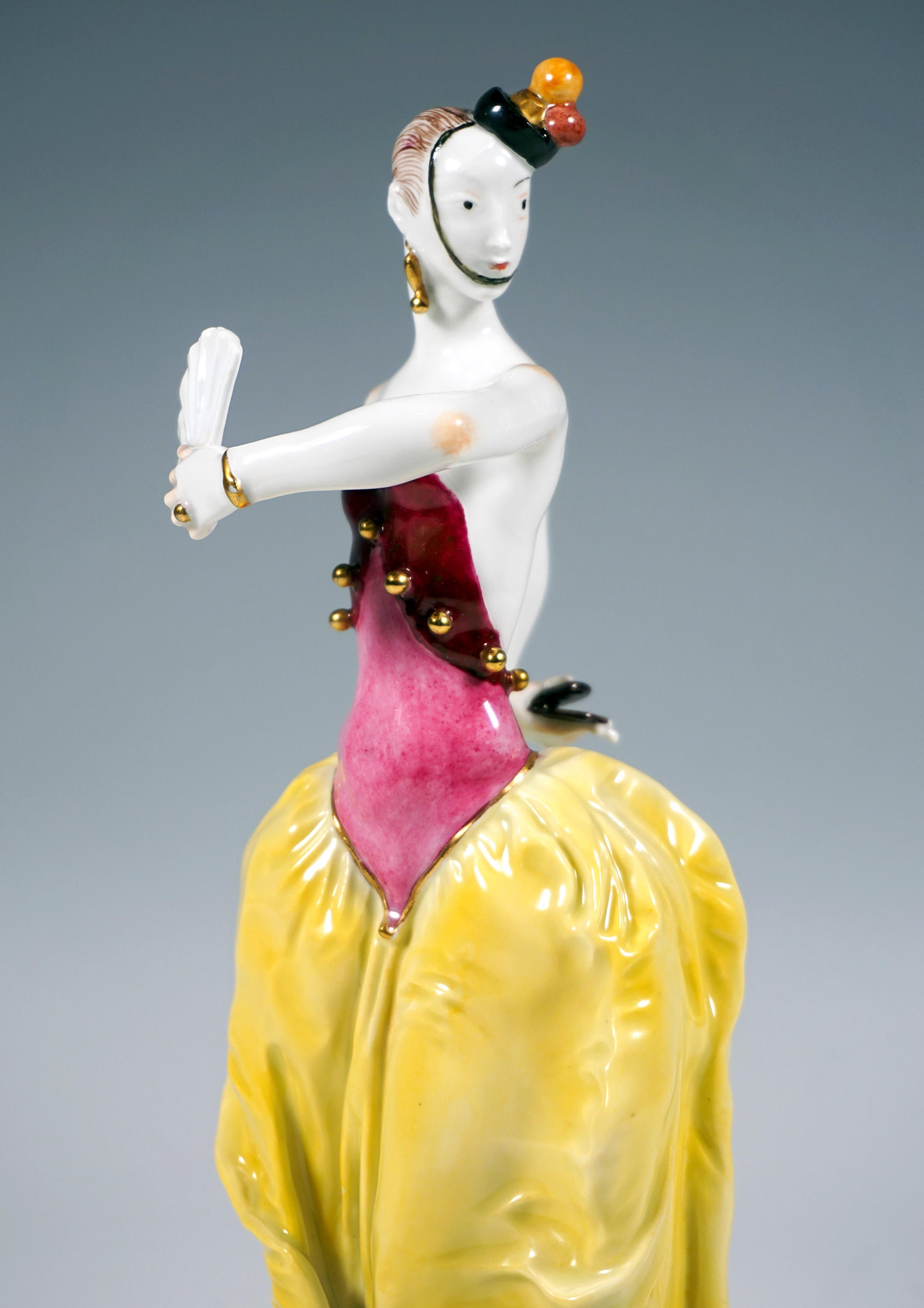 Figurilla de Meissen Bailarina española con abanico y castañuela, de Paul Scheurich, 20.º siglo Porcelana en venta