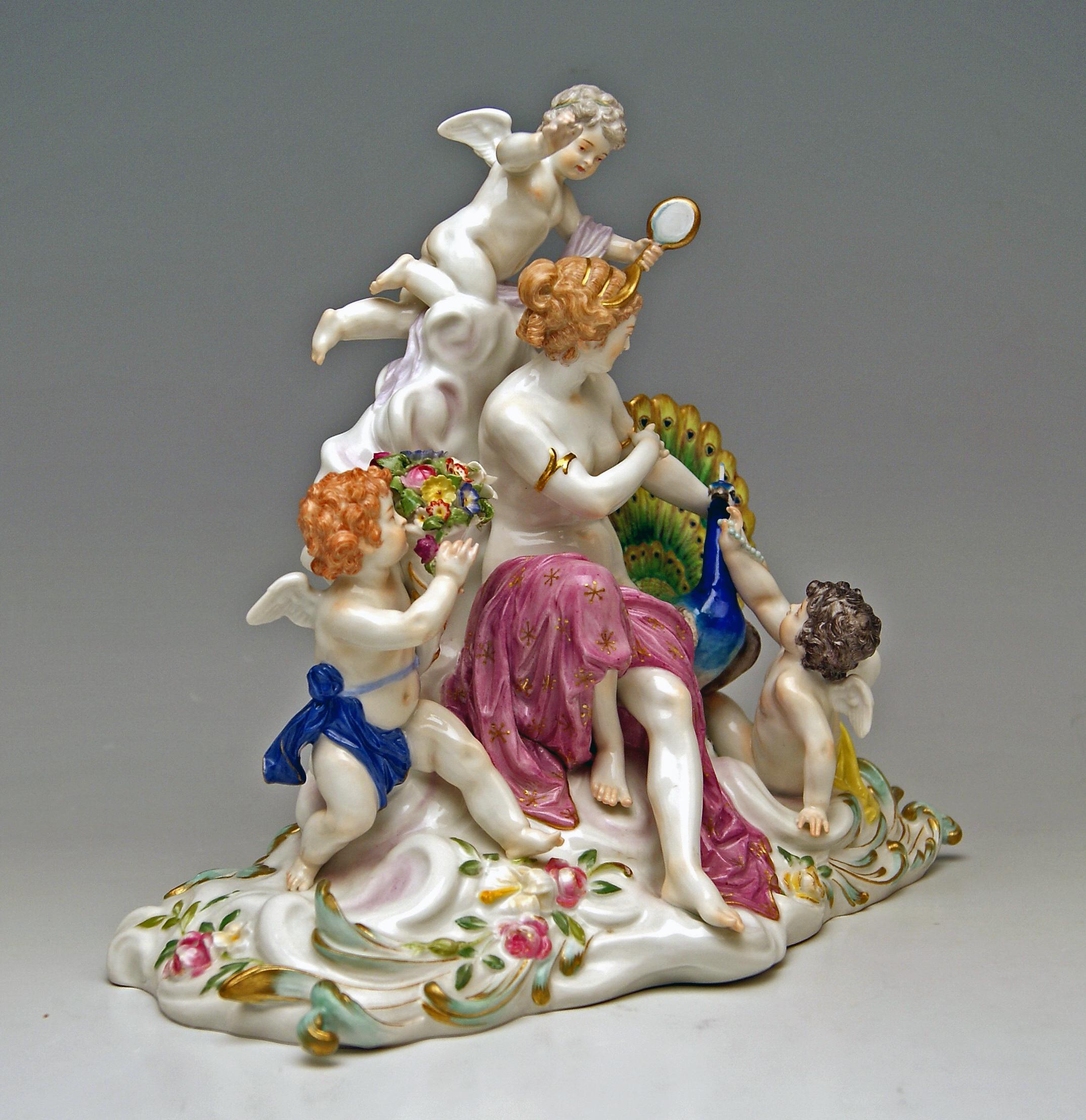 Rococo Meissen Figurines Allegory of Air Juno with Peacock Model O 199 Paul Helmig 1900