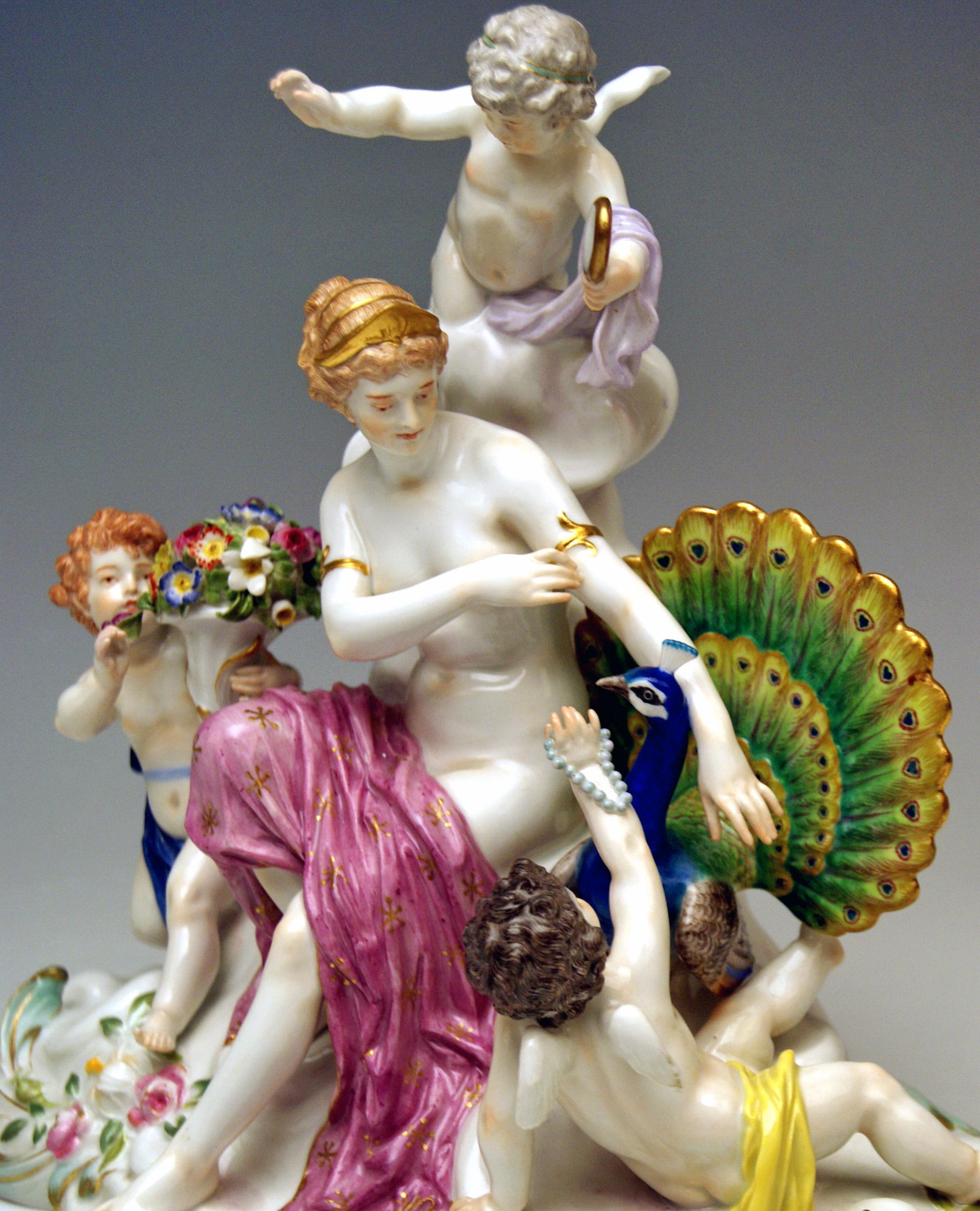 Early 20th Century Meissen Figurines Allegory of Air Juno with Peacock Model O 199 Paul Helmig 1900