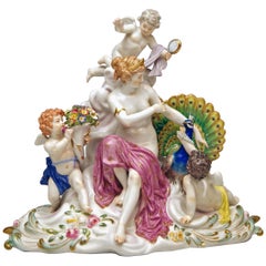 Antique Meissen Figurines Allegory of Air Juno with Peacock Model O 199 Paul Helmig 1900