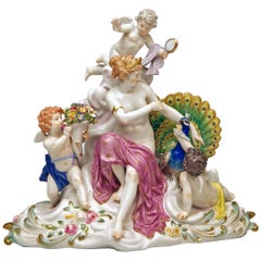 Meissener Figuren Allegorie der Luft Juno mit Pfau Modell O 199 Paul Helmig 1900