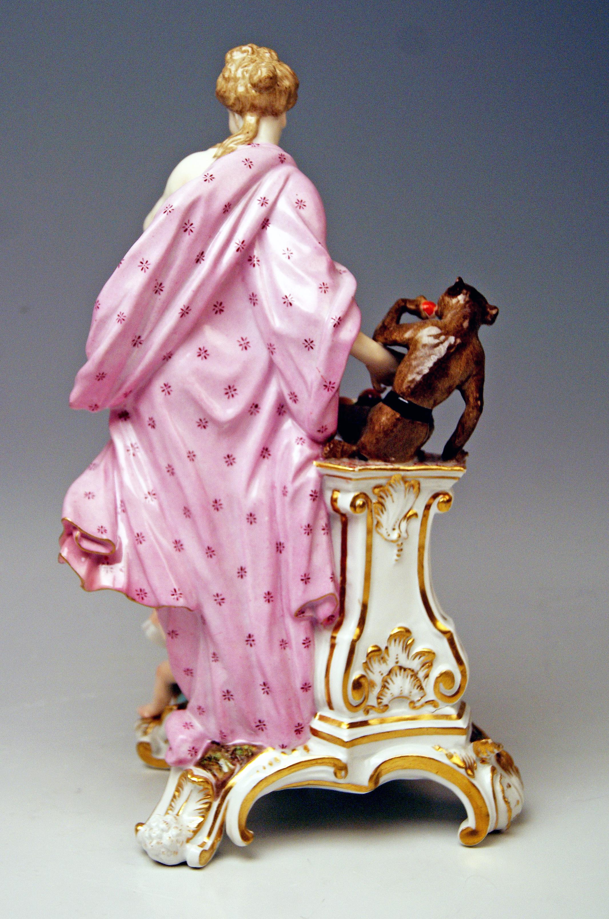 Meissen Gorgeous Figurine Group created by Johann Friedrich Eberlein (1695 - 1749) around year 1745: 
Allegory of Taste - model 1042
It is a finest figurine group designed in baroque period of Meissen Manufactory when Meissen production of