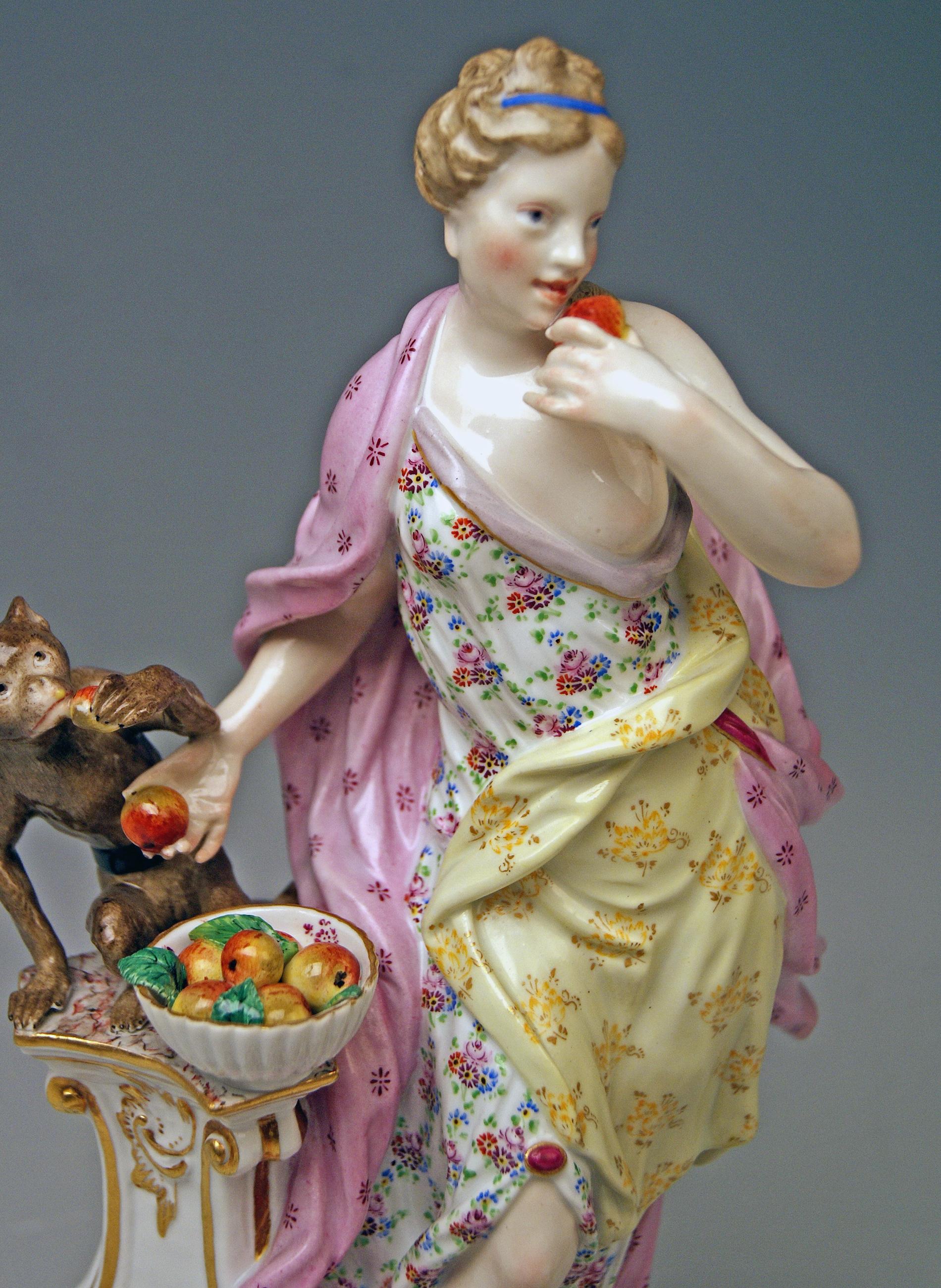 Painted Meissen Figurines Allegory of Taste Model 1042 by Eberlein Made circa 1860