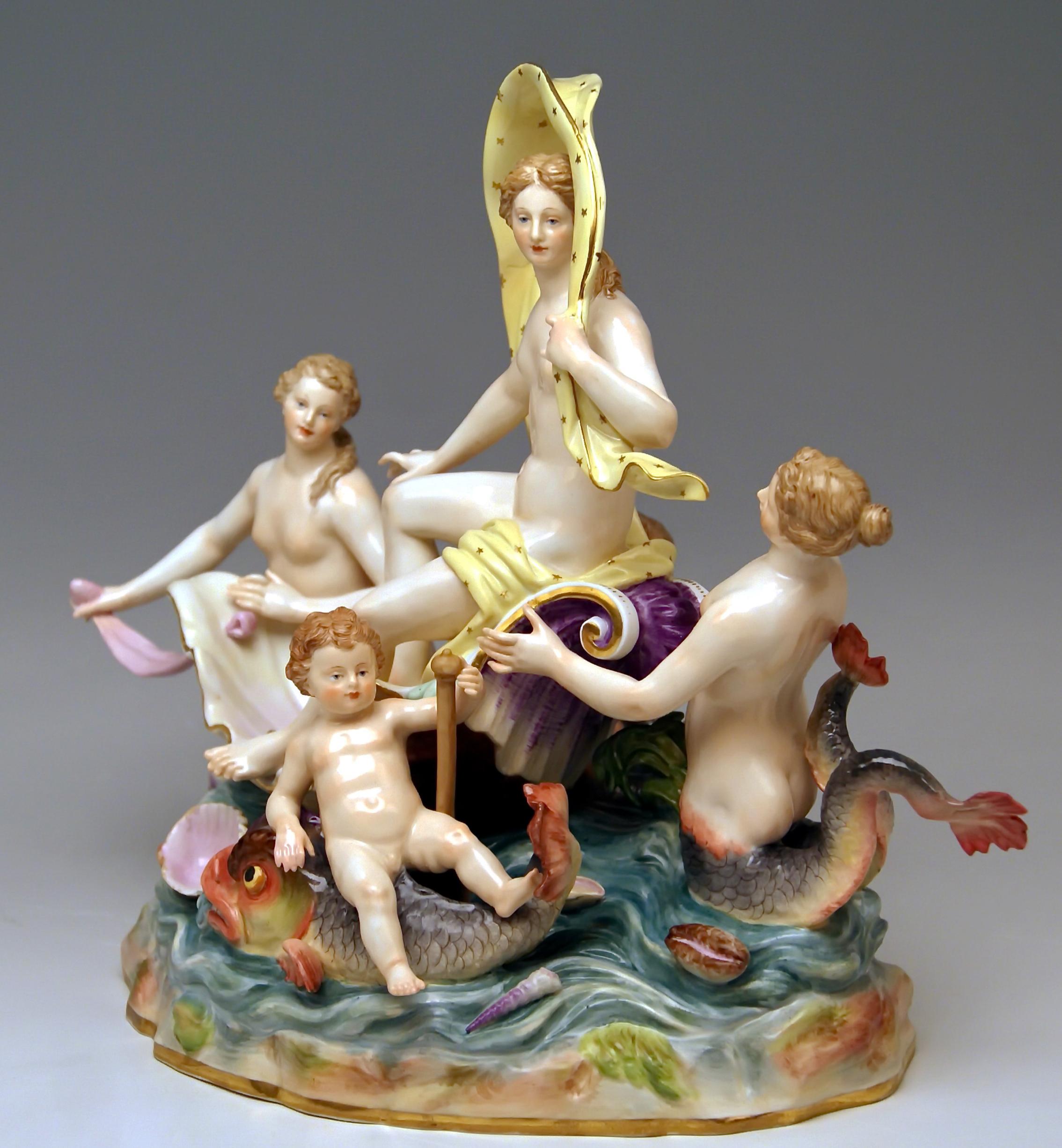 Rococo Meissen Figurines Allegory of Water D 81 Series Four Elements by Acier Made 1880