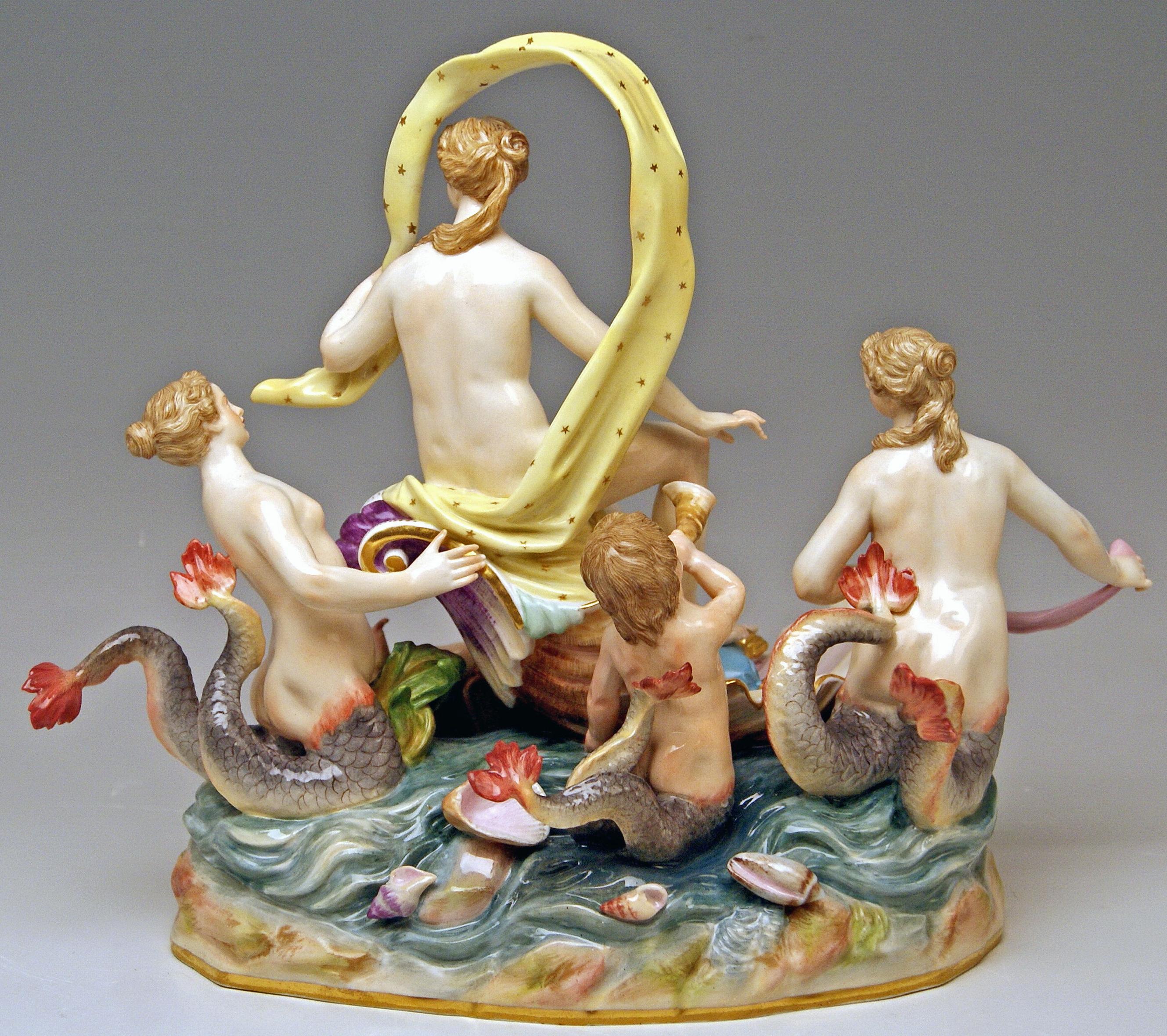 German Meissen Figurines Allegory of Water D 81 Series Four Elements by Acier Made 1880