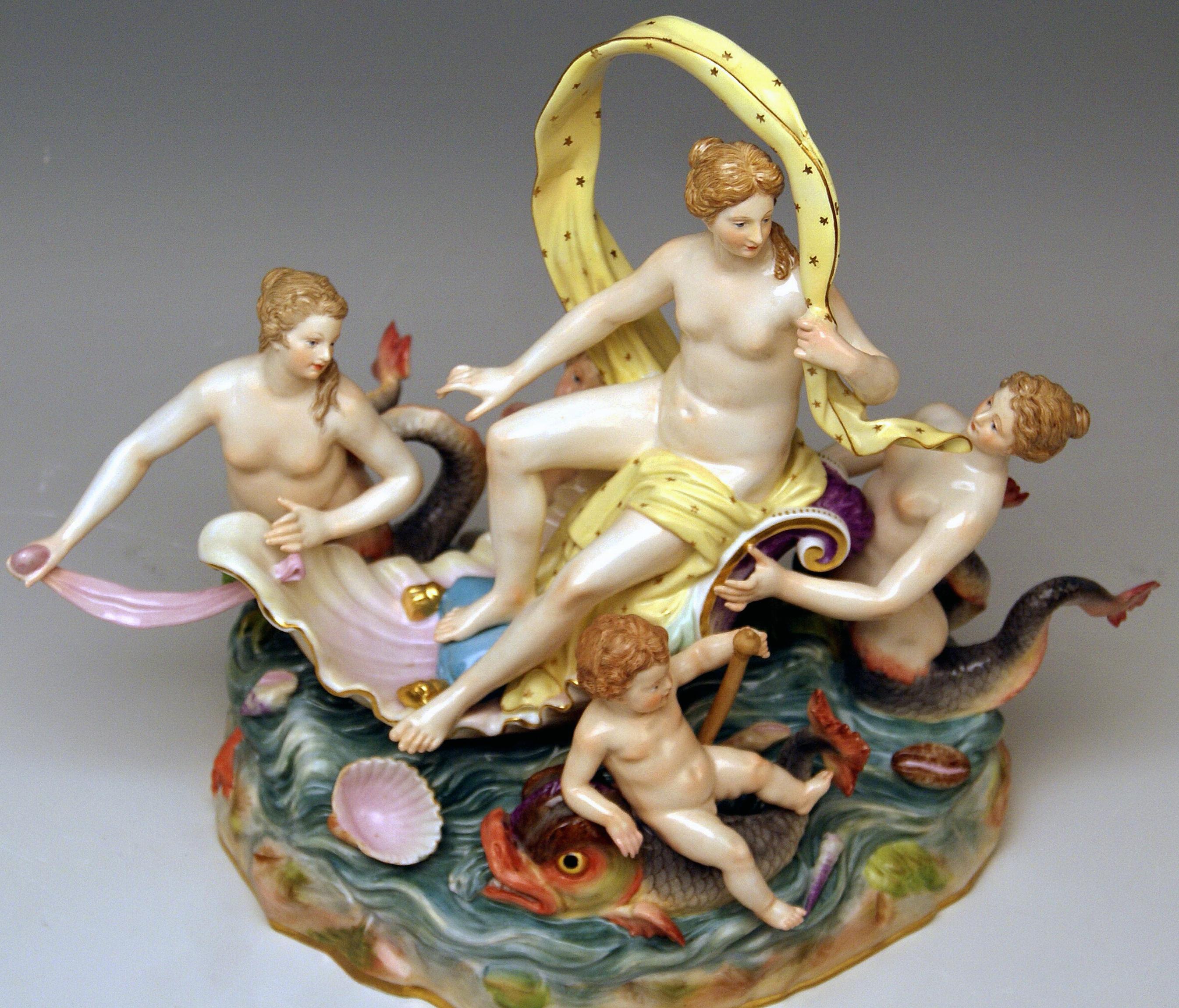 Painted Meissen Figurines Allegory of Water D 81 Series Four Elements by Acier Made 1880