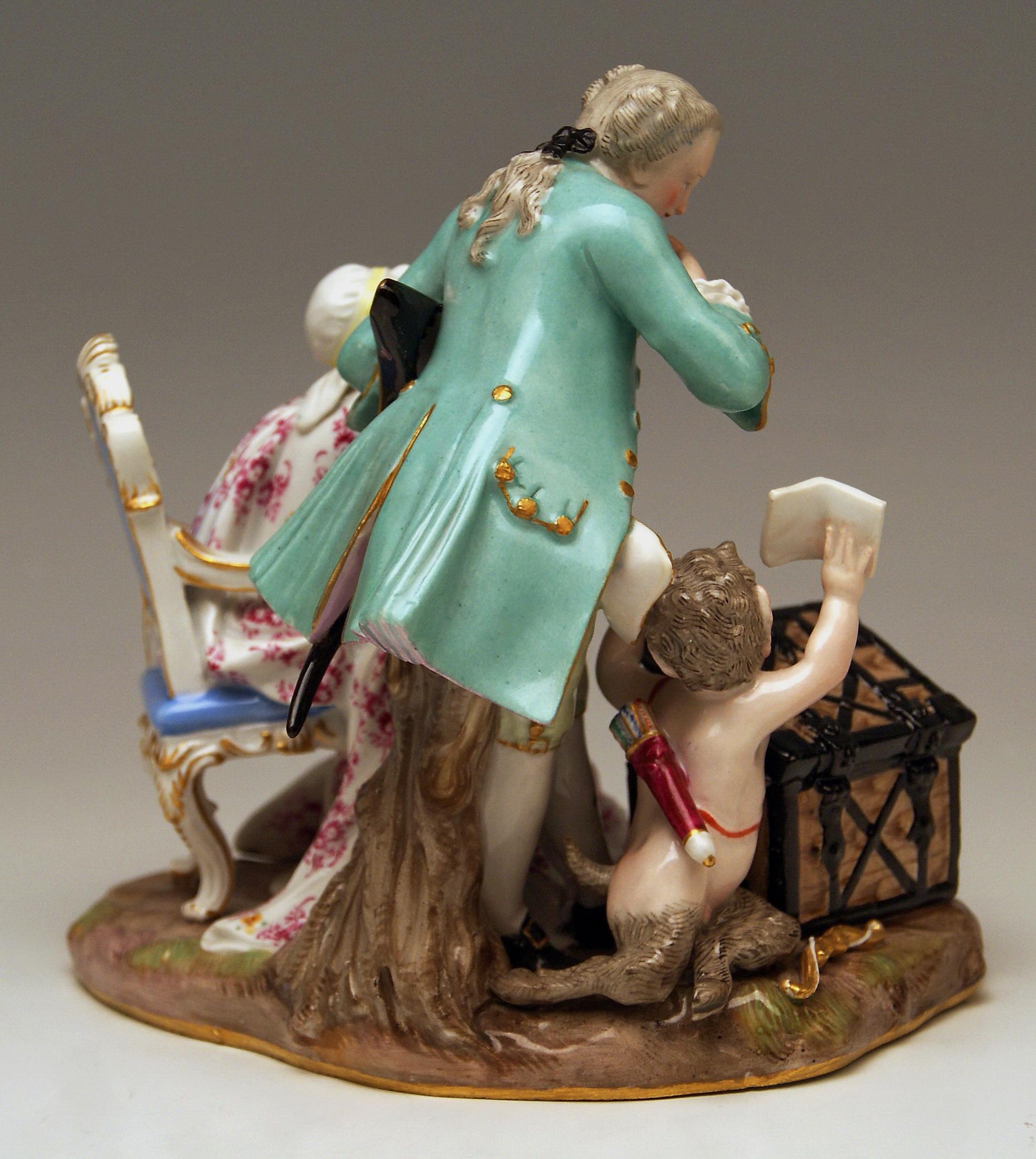 Rococo Meissen Figurines Ancient Love Legacy Hunter Model A 46 Kaendler made circa 1870 For Sale