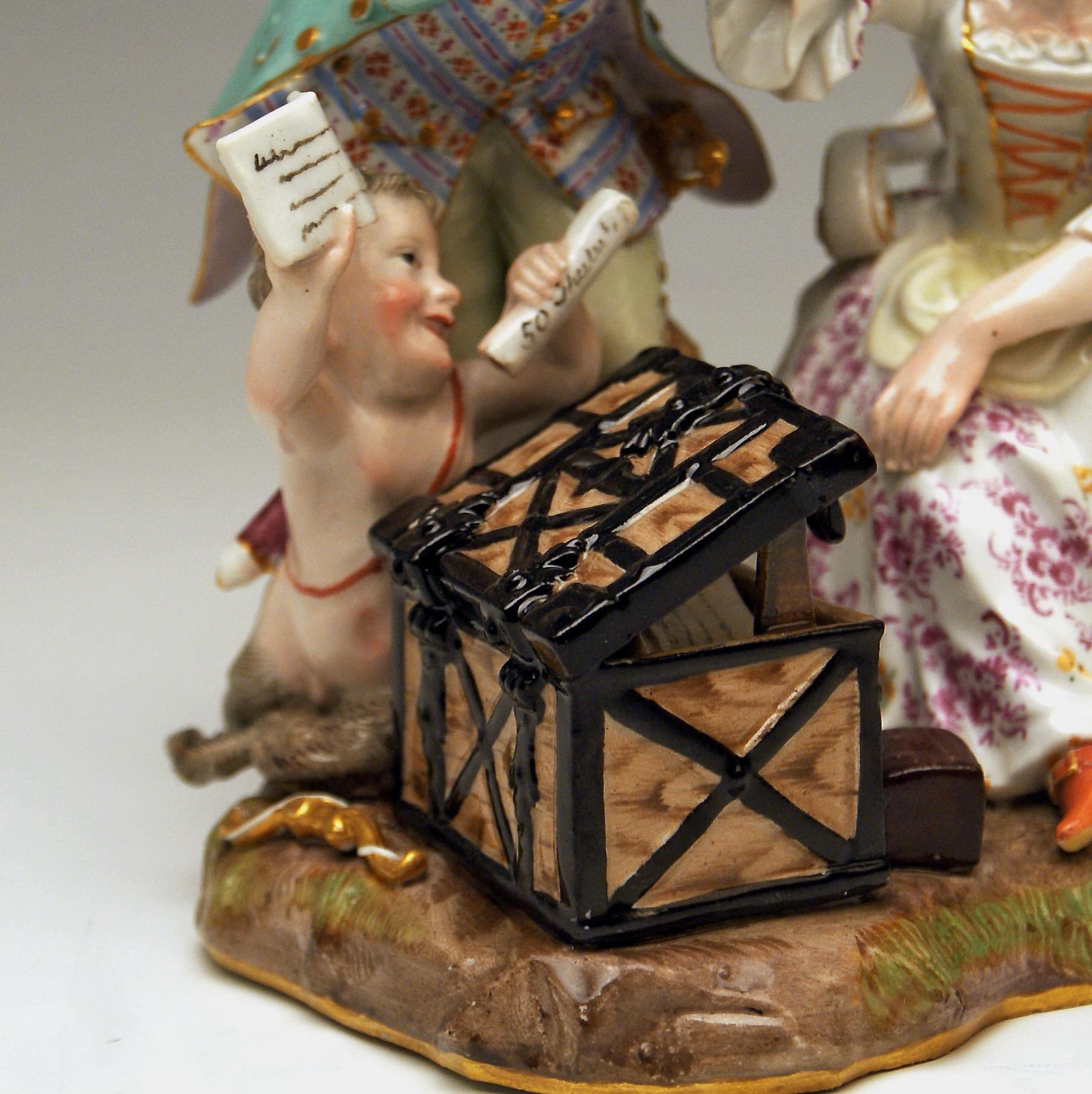 Painted Meissen Figurines Ancient Love Legacy Hunter Model A 46 Kaendler made circa 1870 For Sale