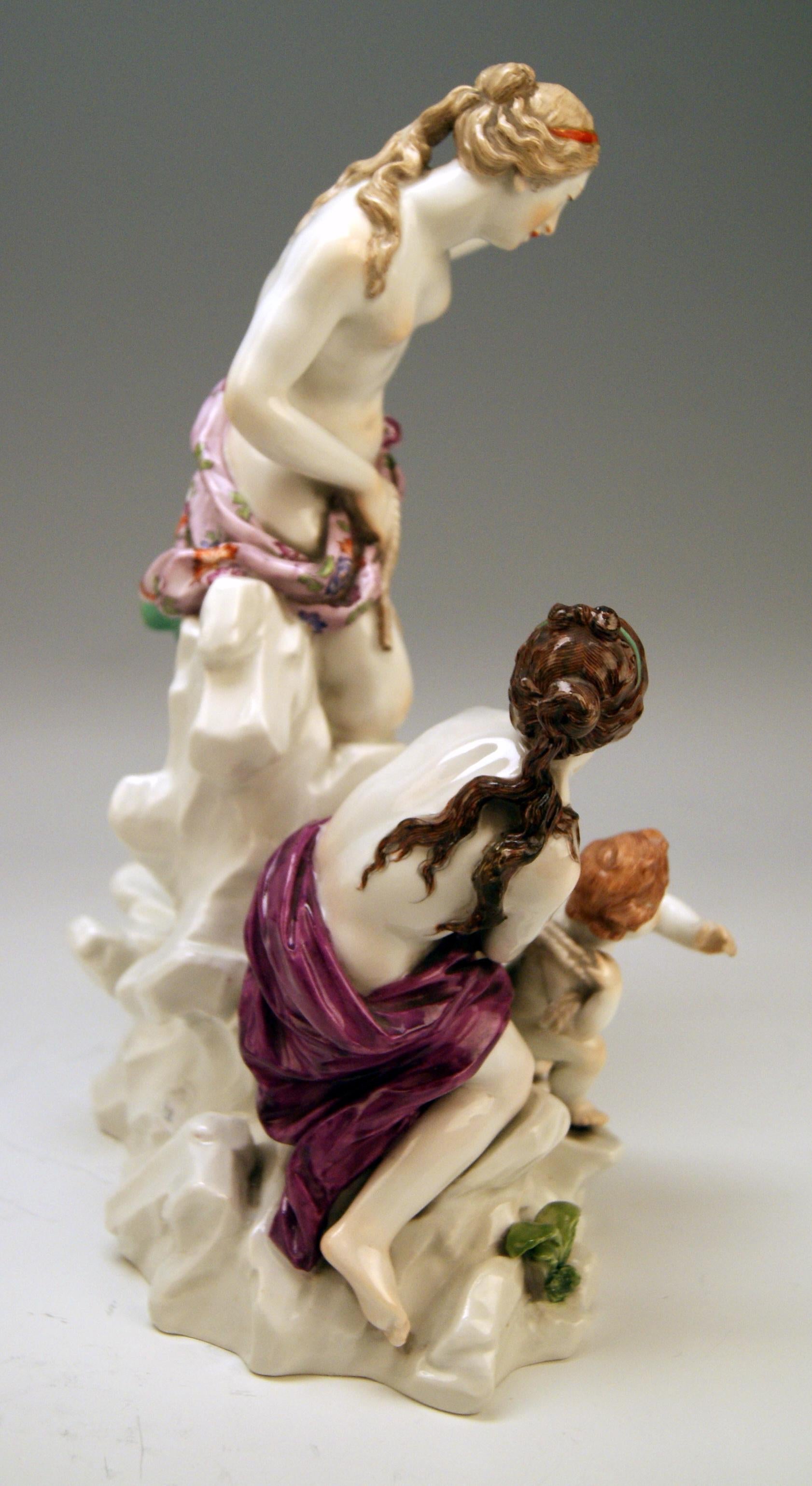 Rococo Figurines de Meissen par Kändler Punct Schönheit Prise de Triton Chérubins Femmes:: 1935 en vente