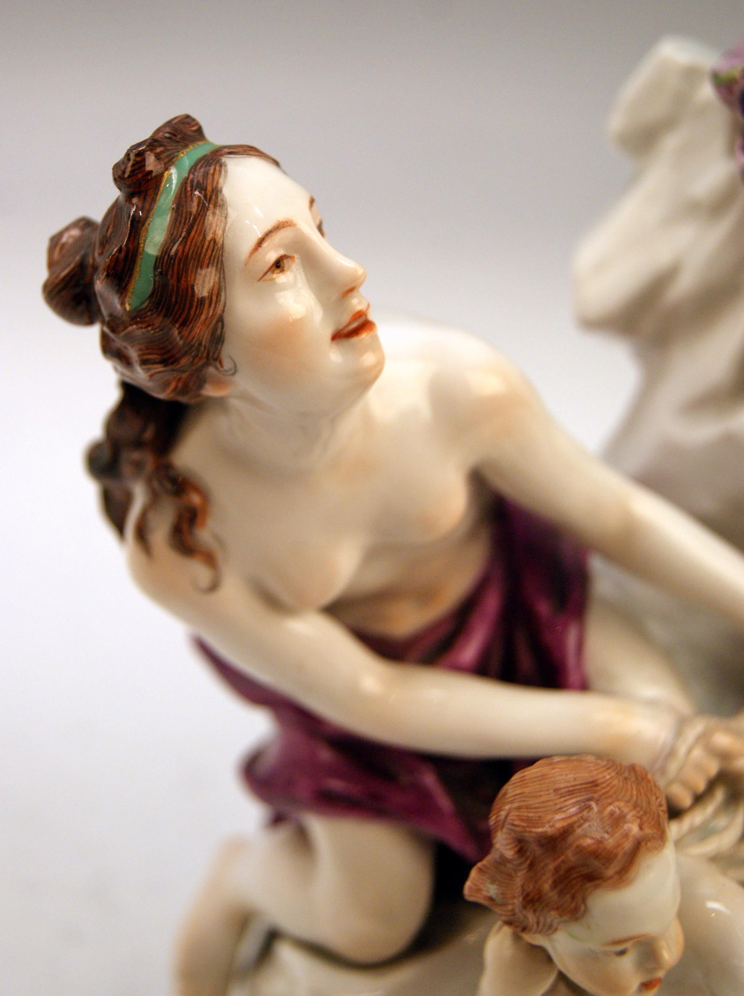 Rococo Meissen Figurines by Kändler Punct Schönheit Catch of Triton Cherubs Women, 1935 For Sale