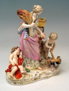 Meissen Figurines Ceres and Three Cherubs Agriculture Model D 3 Acier circa 1870