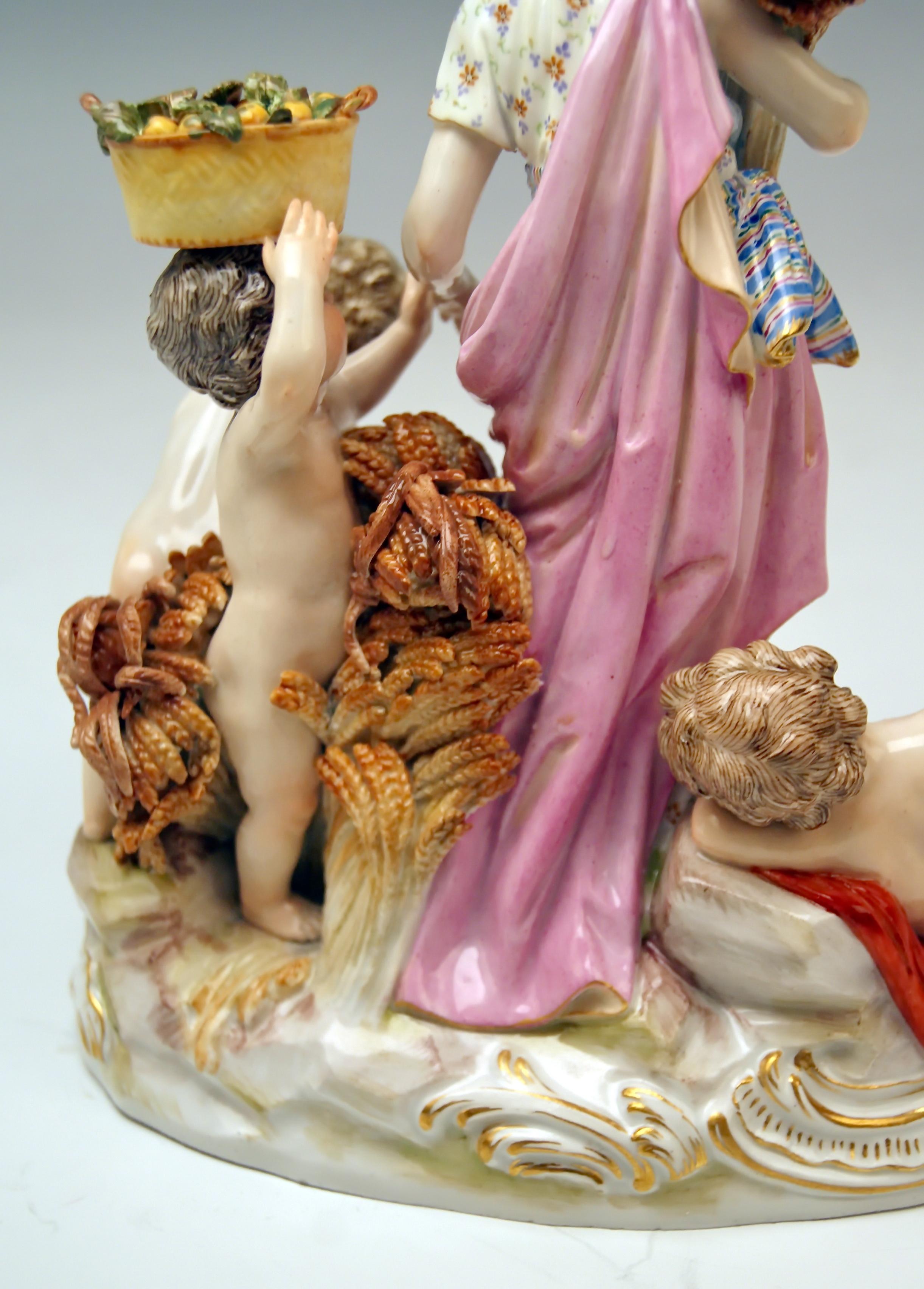 Hand-Painted Meissen Figurines Ceres and Three Cherubs Agriculture Model D 3 Acier circa 1870