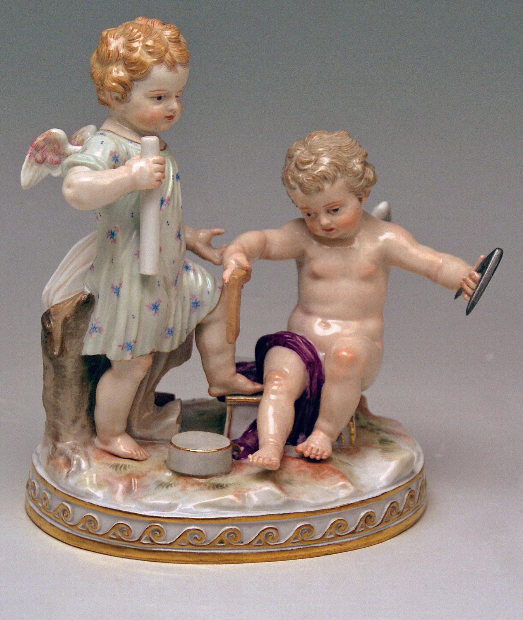 Meissen gorgeous figurine group: Cherubs personifying Allegory of Geometry
The details are stunningly sculptured = finest modelling!

Design:
Michel Victor Acier (1736-1799) / model C 47 created 1768-1770
The sculptor was born at Versailles /