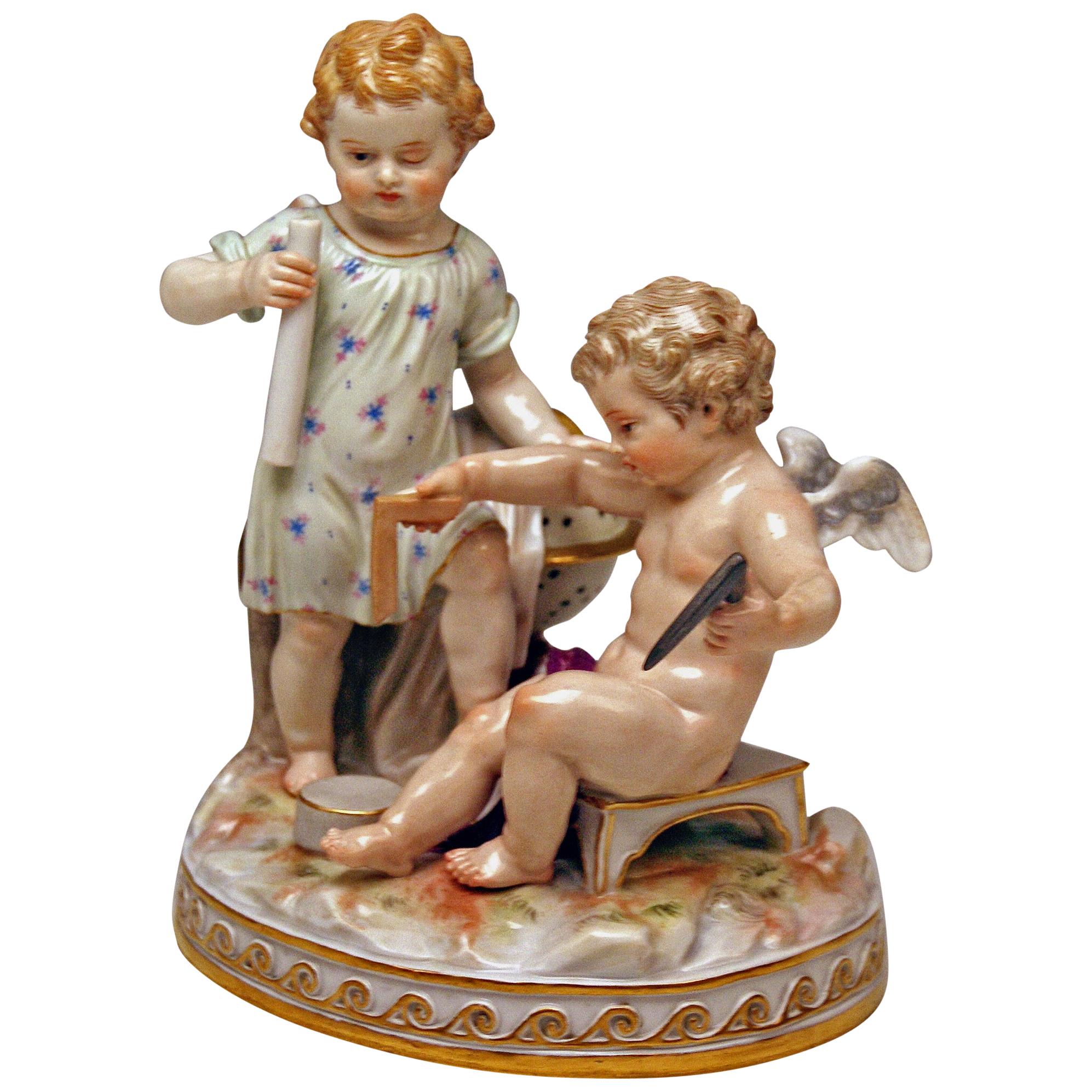 Figurines de chérubins de Meissen Allégorie de la géométrie Modèle C47, Acier Fabriqué vers 1870