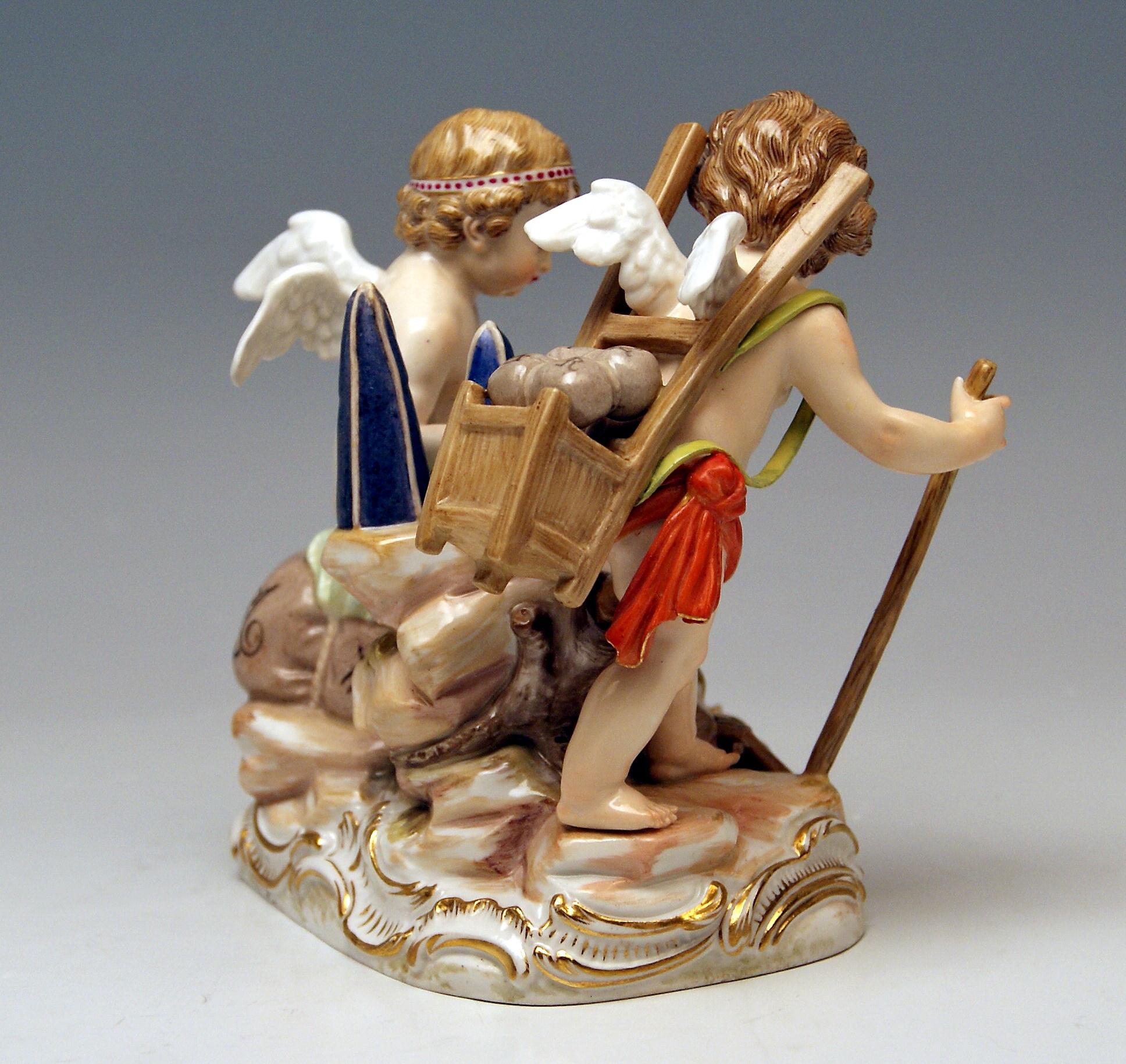 Rococo Meissen Figurines Cherubs Allegory of Trading Model C42 by Schoenheit For Sale