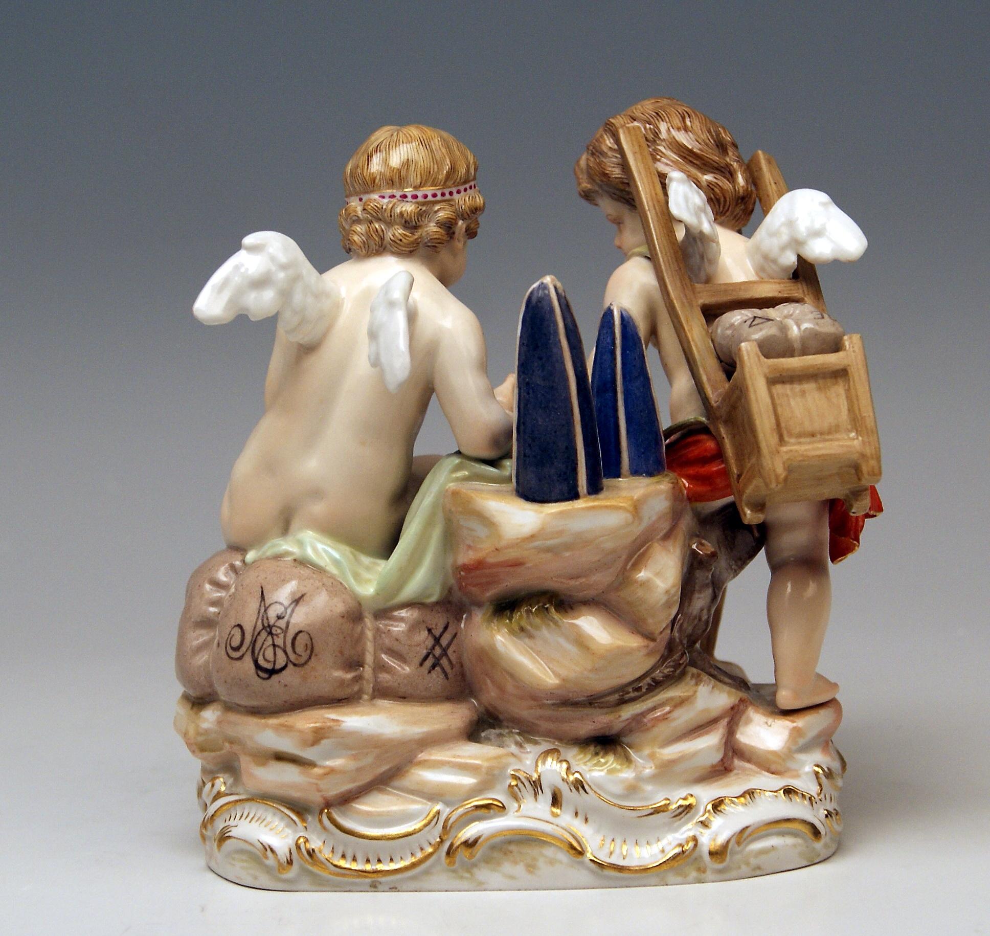 German Meissen Figurines Cherubs Allegory of Trading Model C42 by Schoenheit For Sale