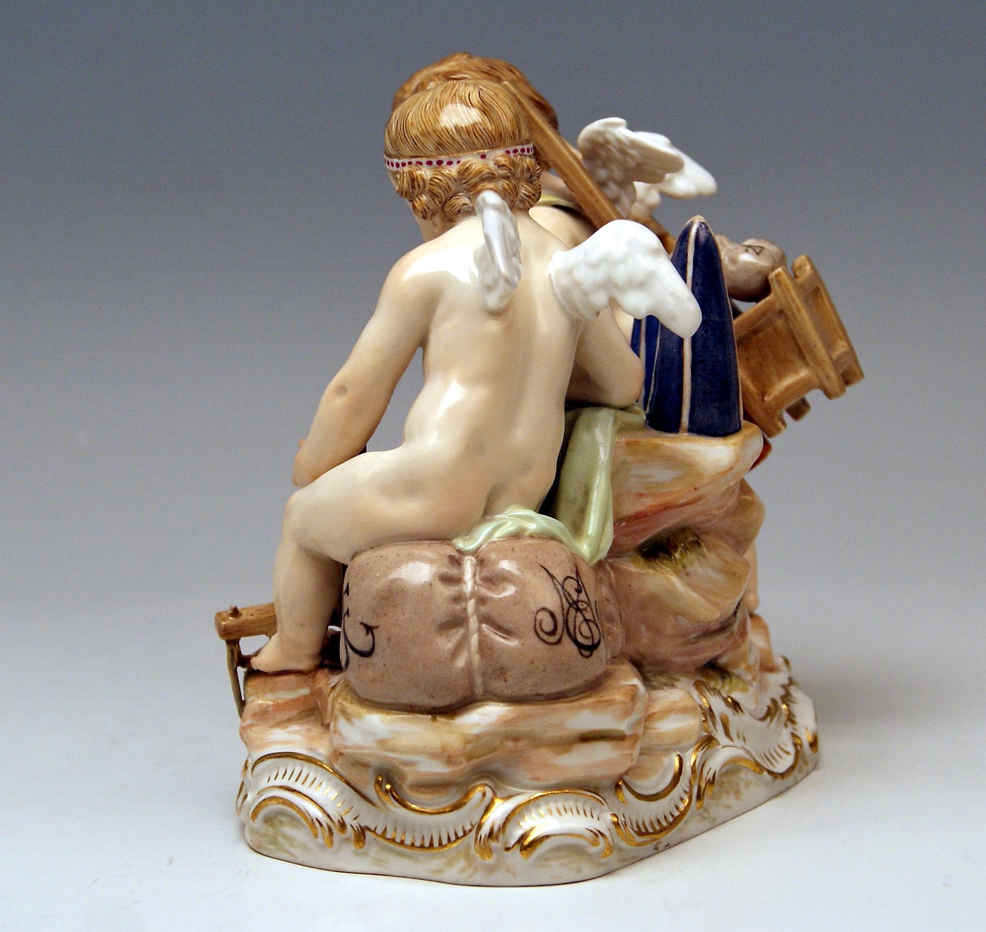 Painted Meissen Figurines Cherubs Allegory of Trading Model C42 by Schoenheit For Sale