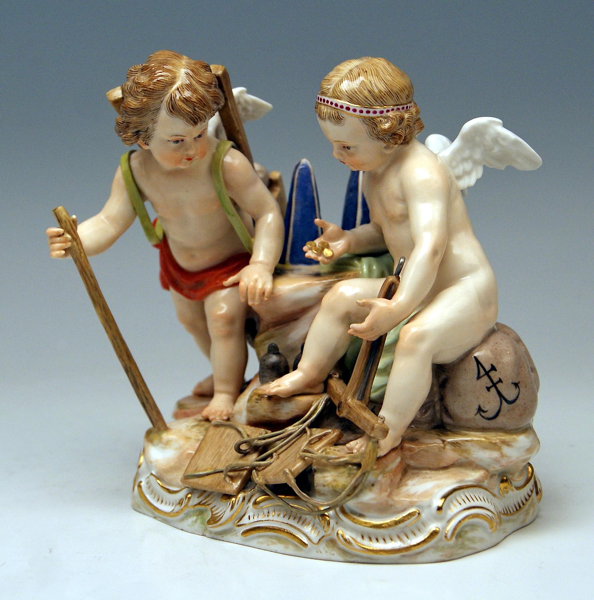 Meissen Figurines Cherubs Allegory of Trading Model C42 by Schoenheit In Good Condition For Sale In Vienna, AT