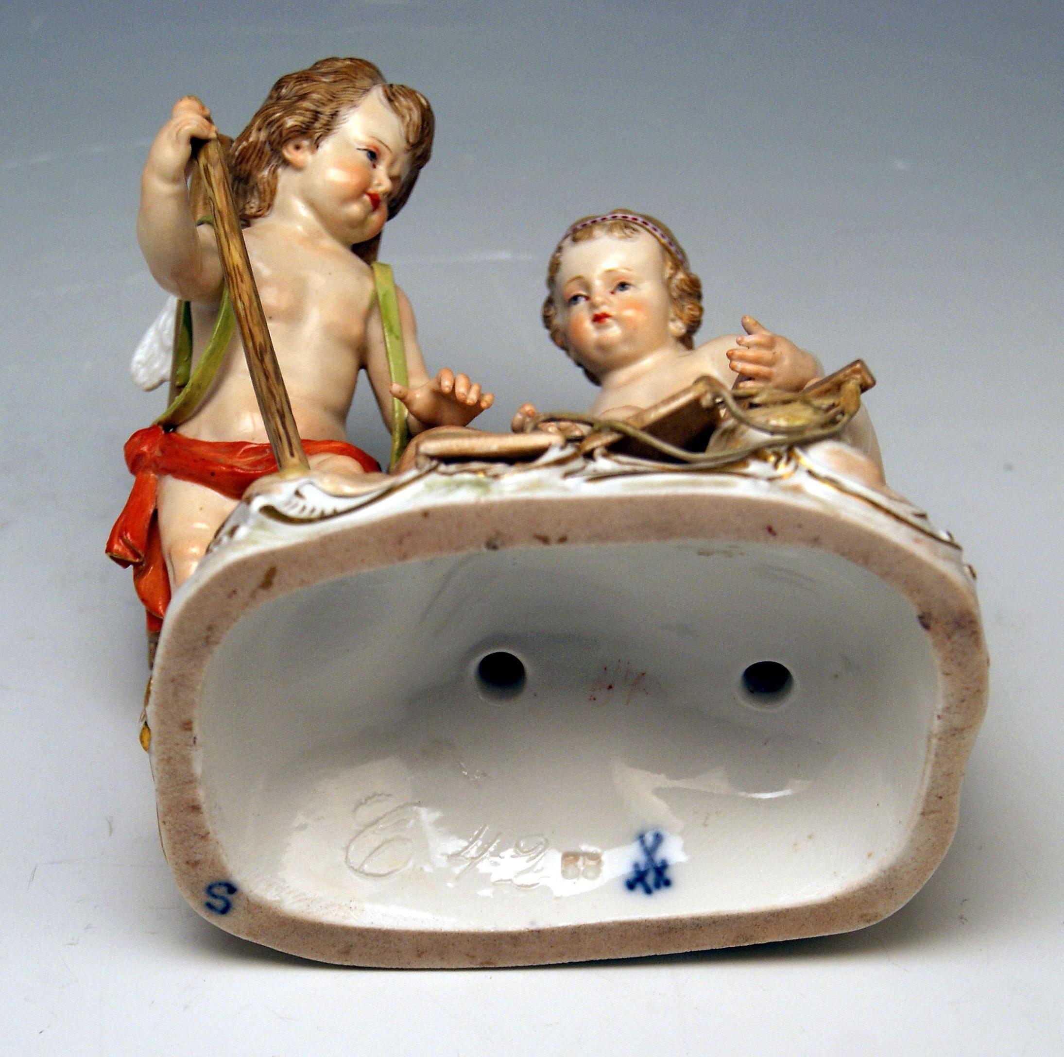 Porcelain Meissen Figurines Cherubs Allegory of Trading Model C42 by Schoenheit For Sale
