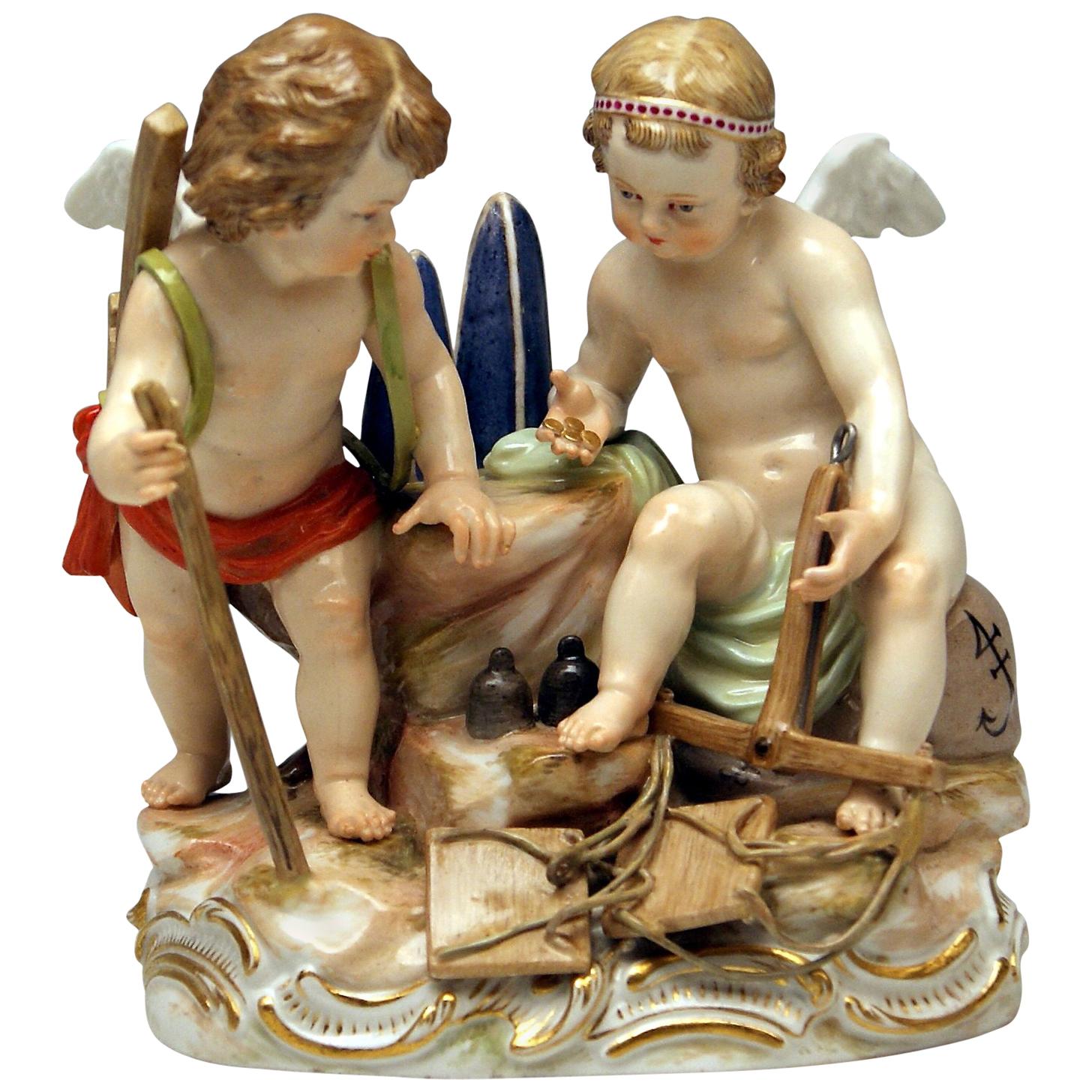 Meissen Figurines Cherubs Allegory of Trading Model C42 by Schoenheit For Sale