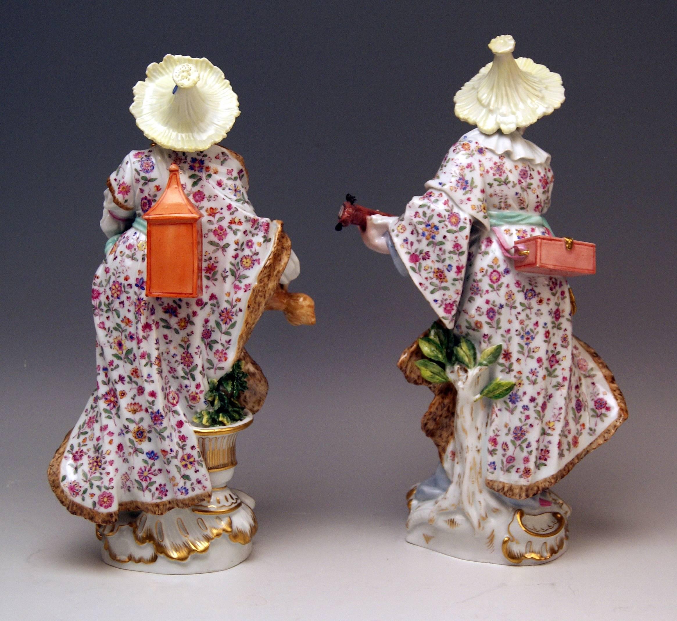 German Meissen Figurines Couple Malabarian Lady Man Tall Models 1519 1523 by Meyer 1830