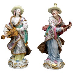 Antique Meissen Figurines Couple Malabarian Lady Man Tall Models 1519 1523 by Meyer 1830