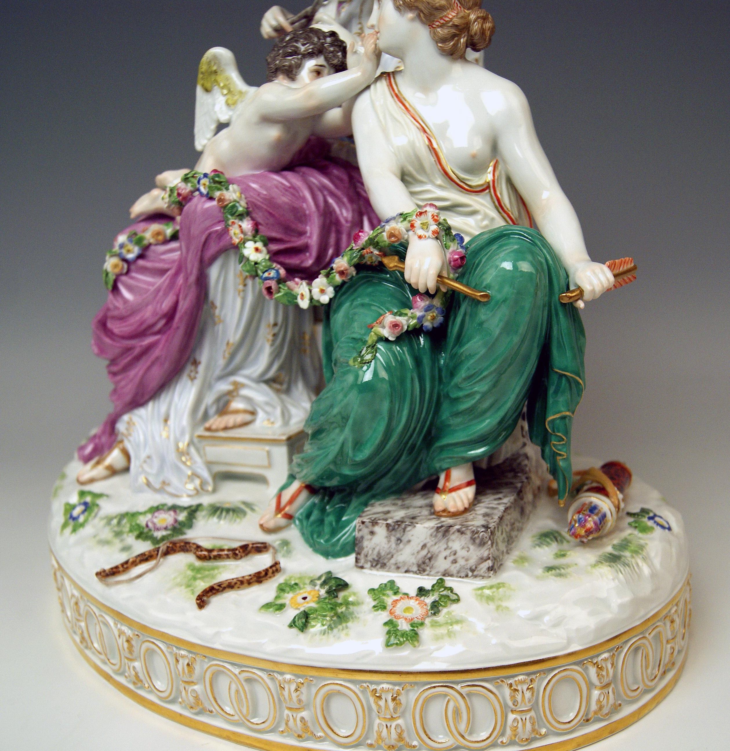 Mid-19th Century Meissen Figurines Cupid Being in Dire Straits J 82 by Juechtzer Made, circa 1860