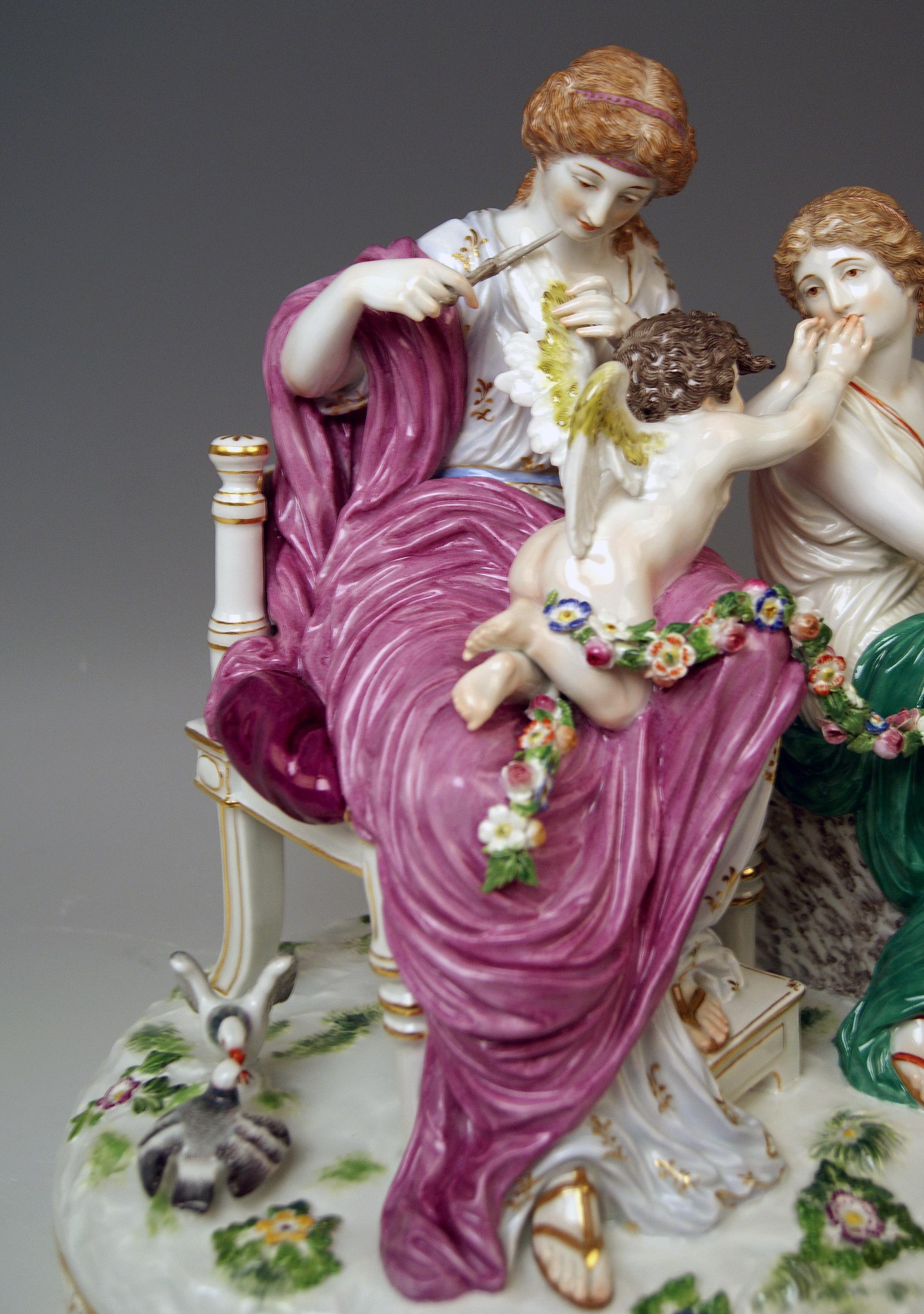 Painted Meissen Figurines Cupid Being in Dire Straits J 82 by Juechtzer Made, circa 1860