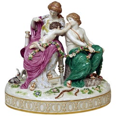 Antique Meissen Figurines Cupid Being in Dire Straits J 82 by Juechtzer Made, circa 1860