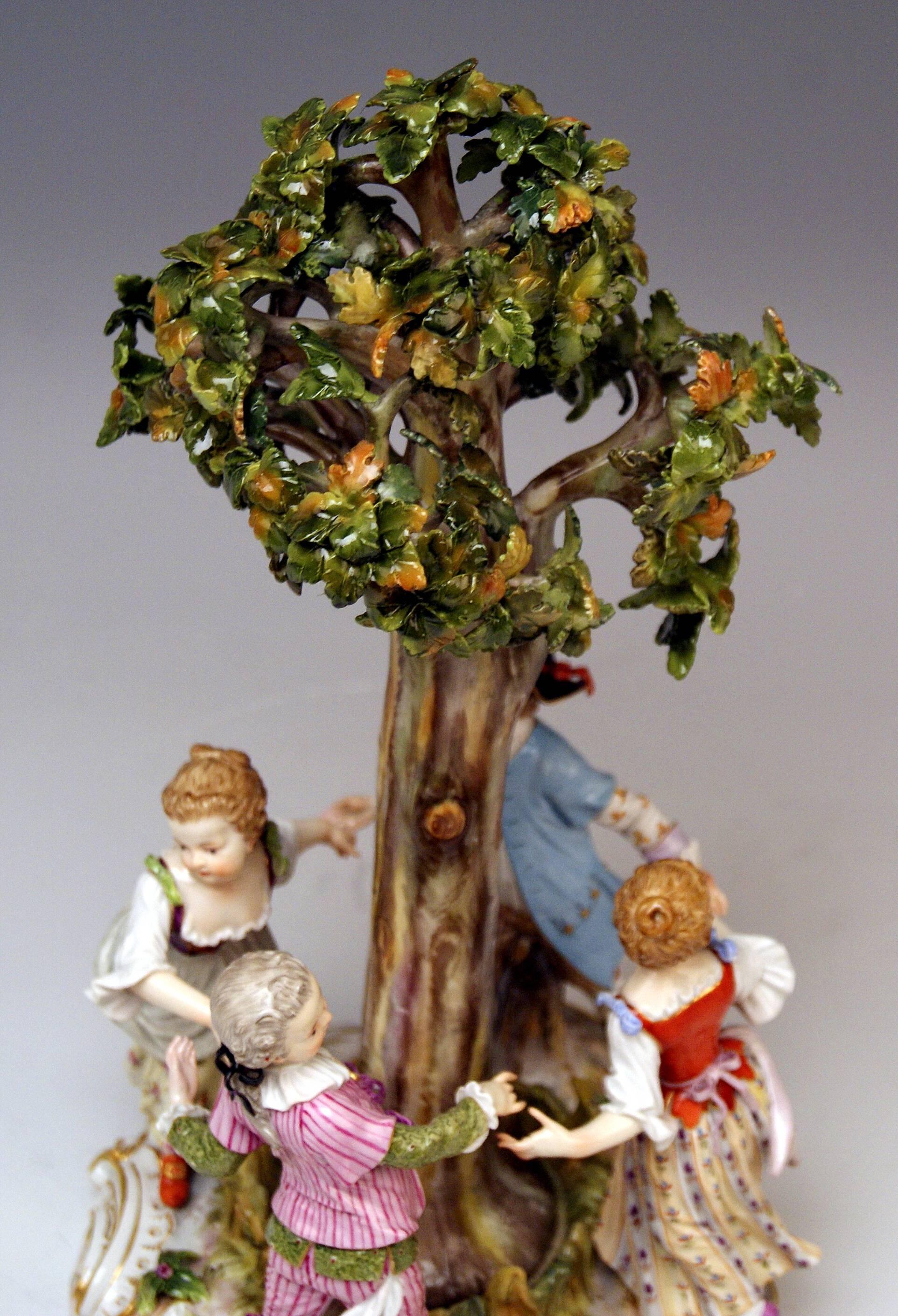 19th Century Meissen Figurines Gardener Children under a Tree Model 2728, Kaendler circa 1850