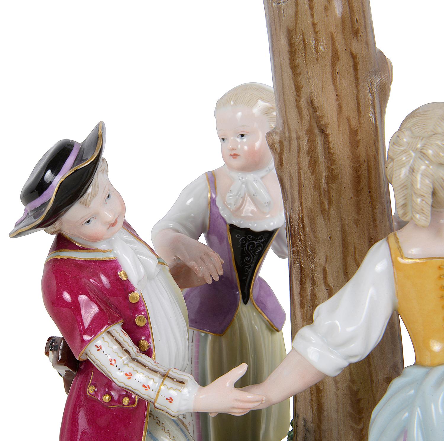 German Meissen Figurines Gardners Children Dancing Round a Tree, 19th Century For Sale