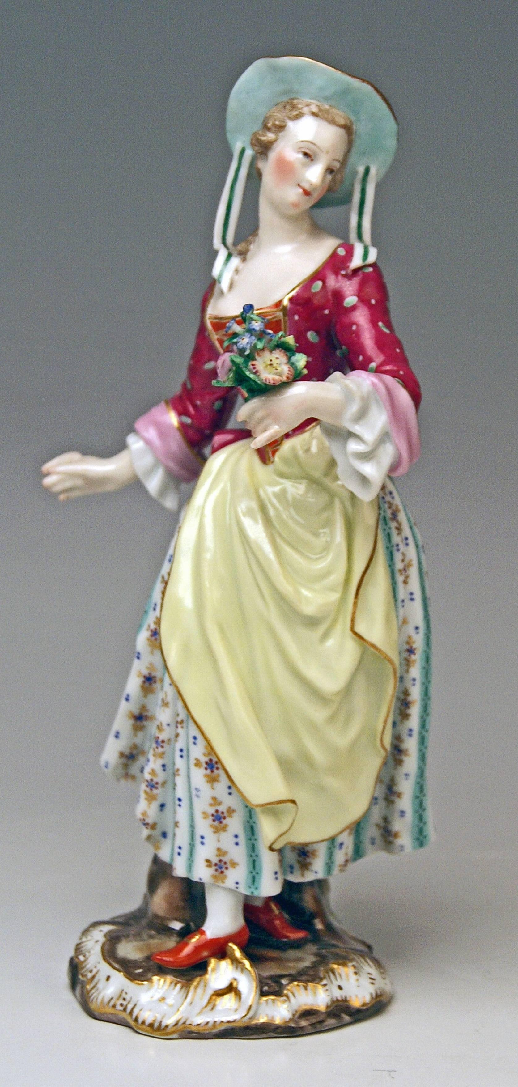 Rococo Meissen Figurines Lady with Flowers Man with Hat Models 2342 2346 Kaendler, 1850
