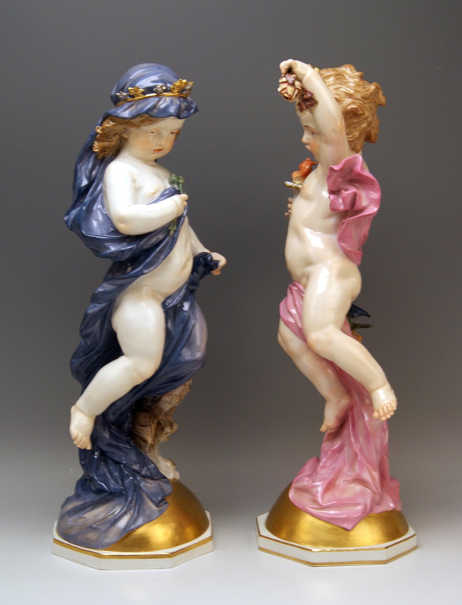 Rococo Meissen Figurines Large Pair Day & Night L 134 & L 135 by Schwabe circa 1877