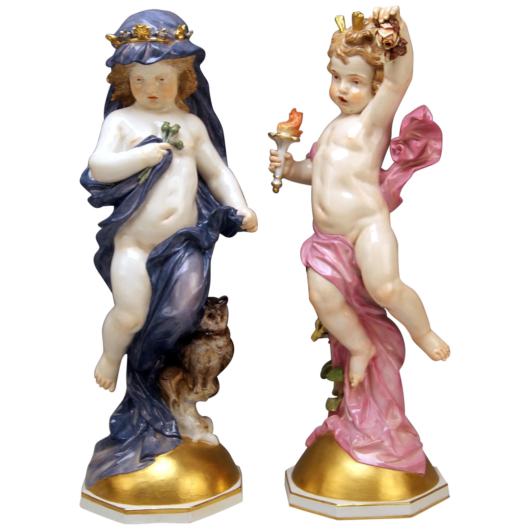 Meissen Figurines Large Pair Day & Night L 134 & L 135 by Schwabe circa 1877