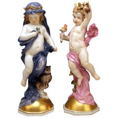 Antique Meissen Figurines Large Pair Day & Night L 134 & L 135 by Schwabe circa 1877