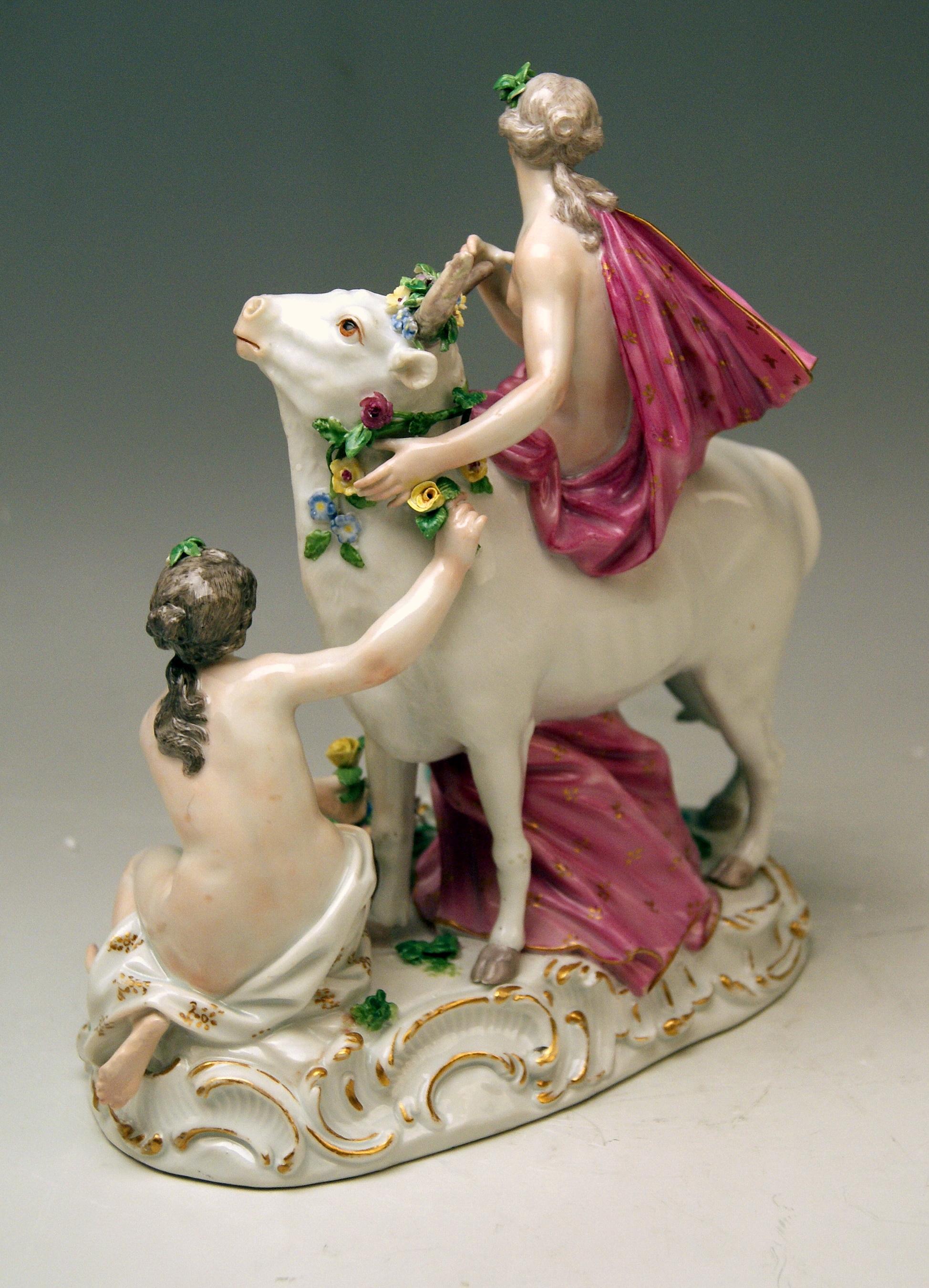 German Meissen Figurines The Rape of Europe Model 2697 by Eberlein Made c. 1750 Rococo