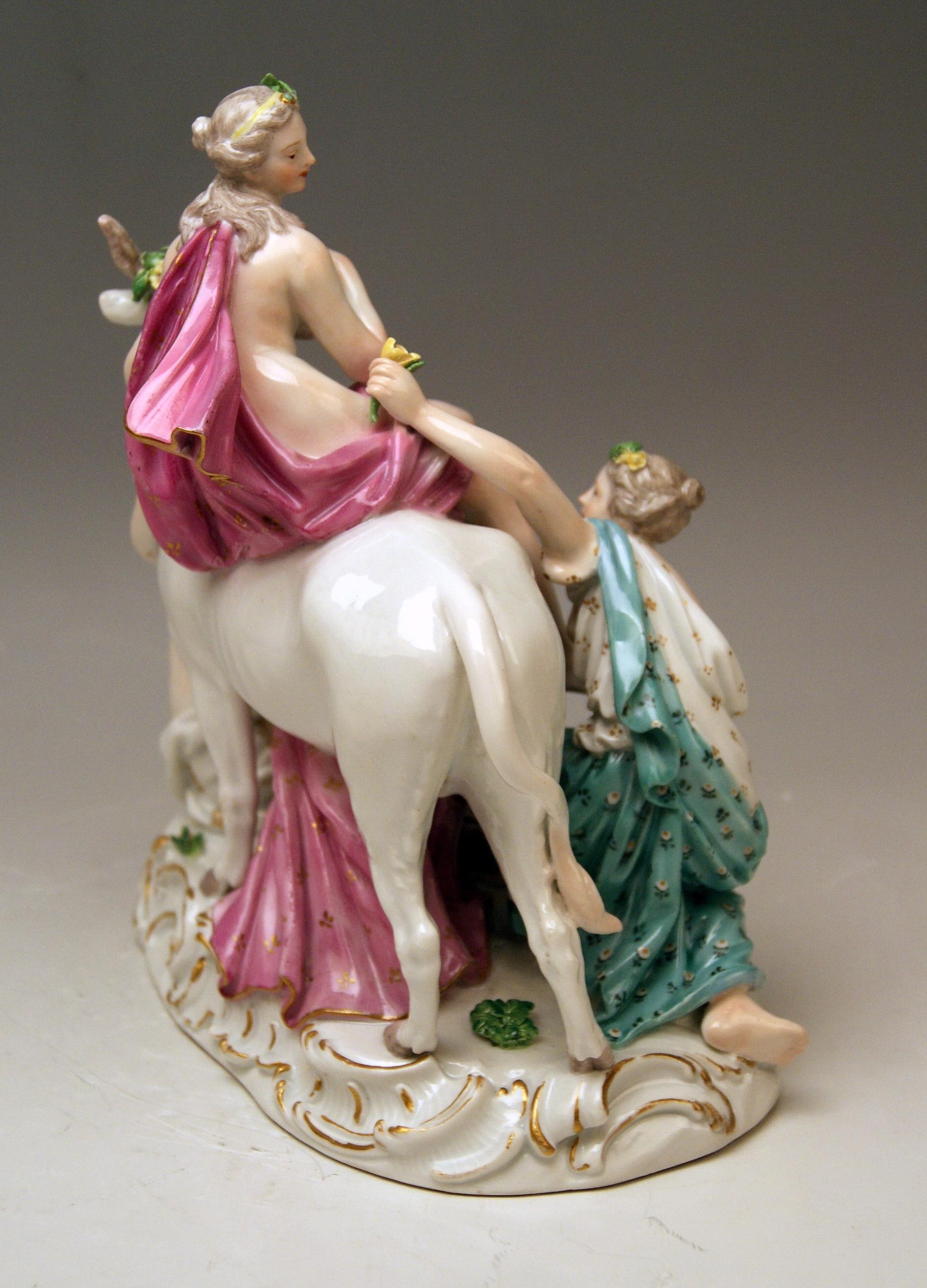 Hand-Painted Meissen Figurines The Rape of Europe Model 2697 by Eberlein Made c. 1750 Rococo