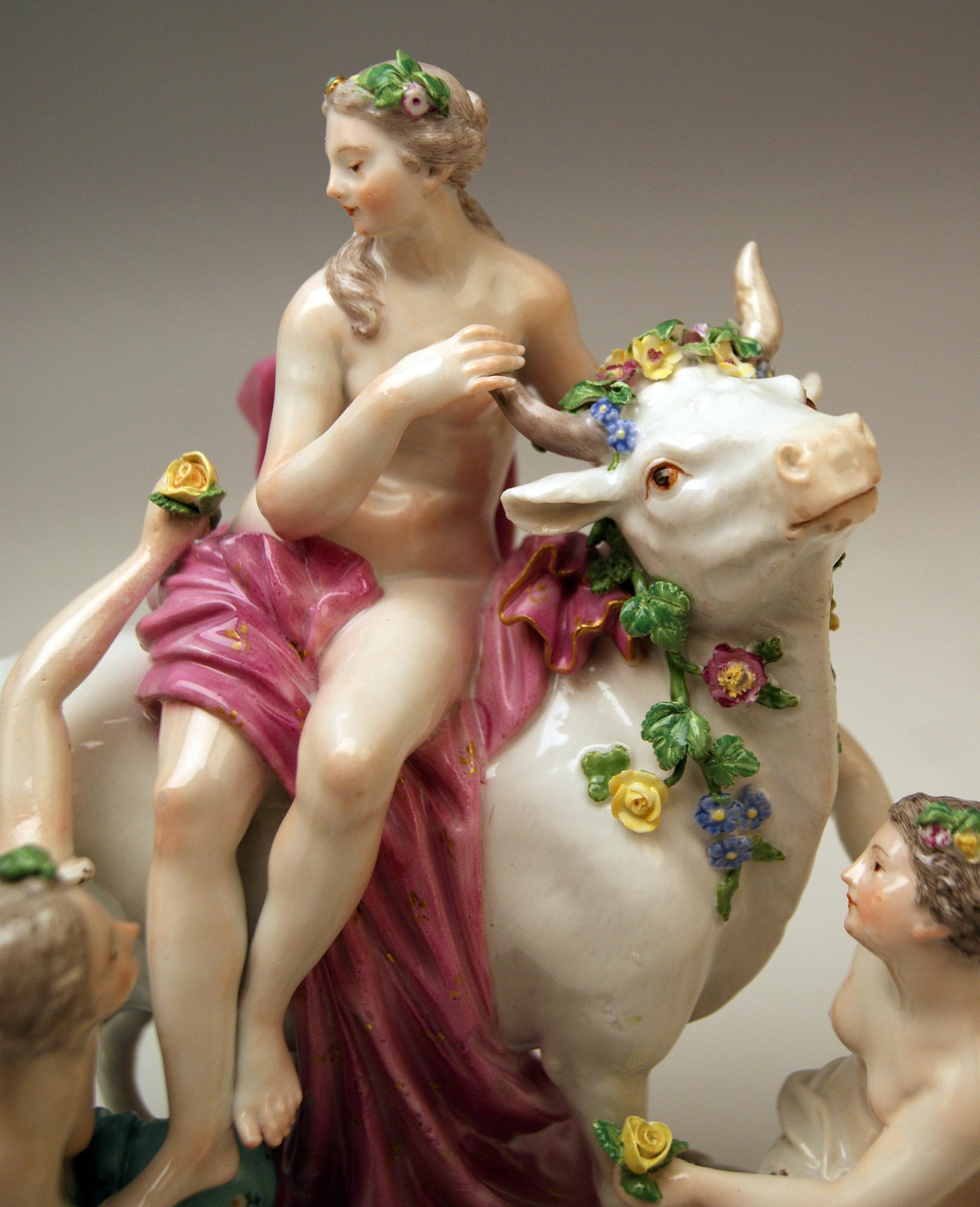 Meissen Figurines The Rape of Europe Model 2697 by Eberlein Made c. 1750 Rococo In Good Condition In Vienna, AT