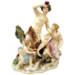 Figurines de Meissen avec Bacchus Cupidon Satyre Nymphe par E. A. Leuteritz