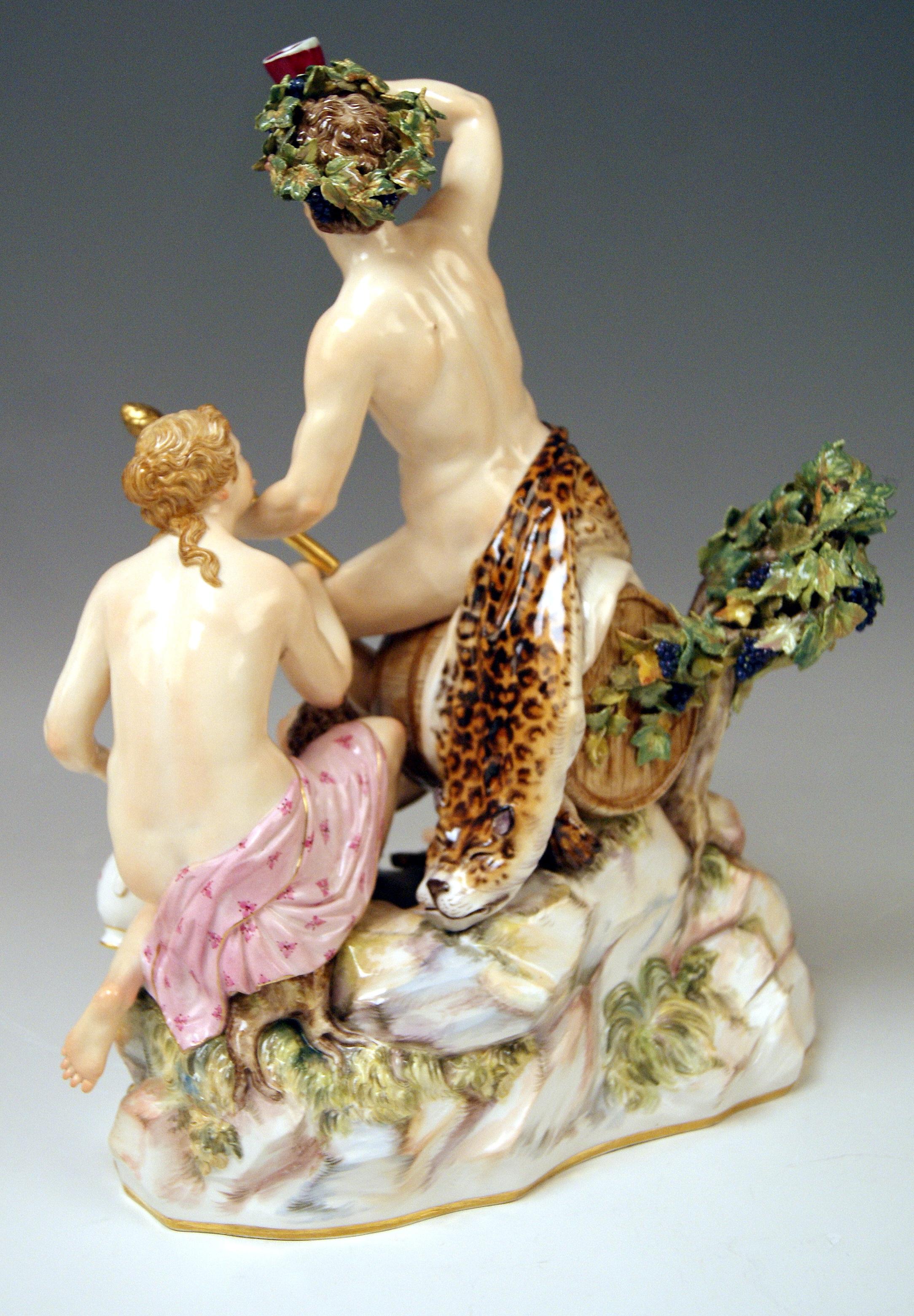 Rococo Meissen Figurines with Bacchus Cupid Satyr Nymph by E. A. Leuteritz For Sale