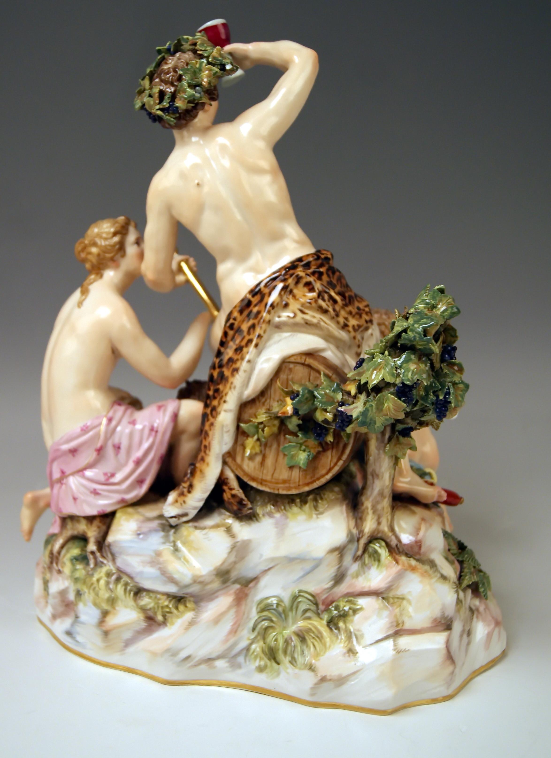 German Meissen Figurines with Bacchus Cupid Satyr Nymph by E. A. Leuteritz For Sale