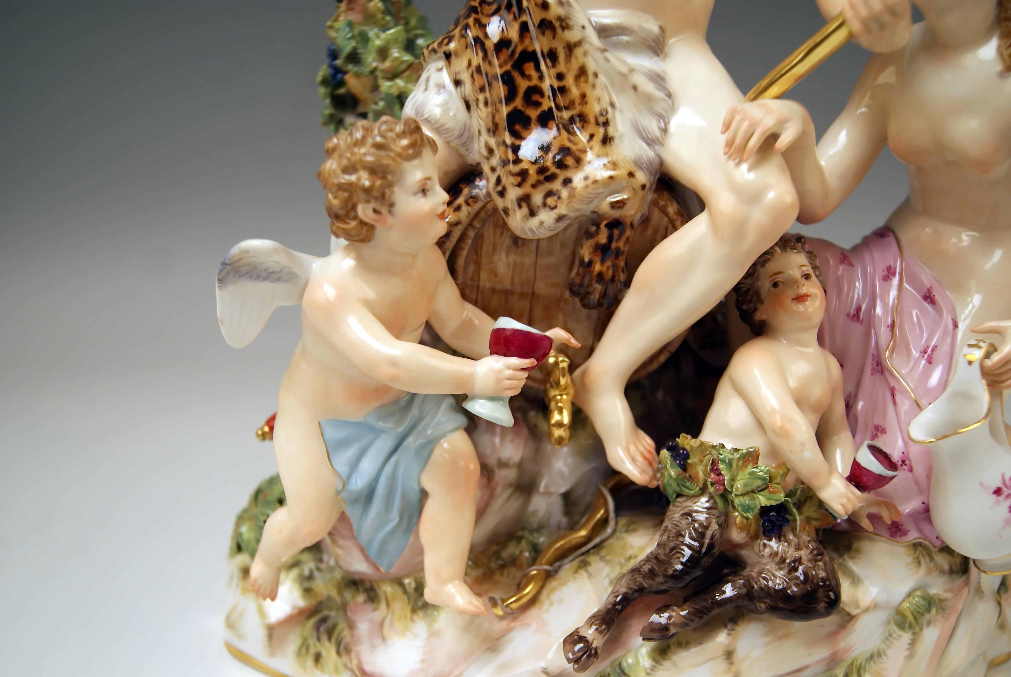 Meissen Figurines with Bacchus Cupid Satyr Nymph by E. A. Leuteritz In Good Condition For Sale In Vienna, AT